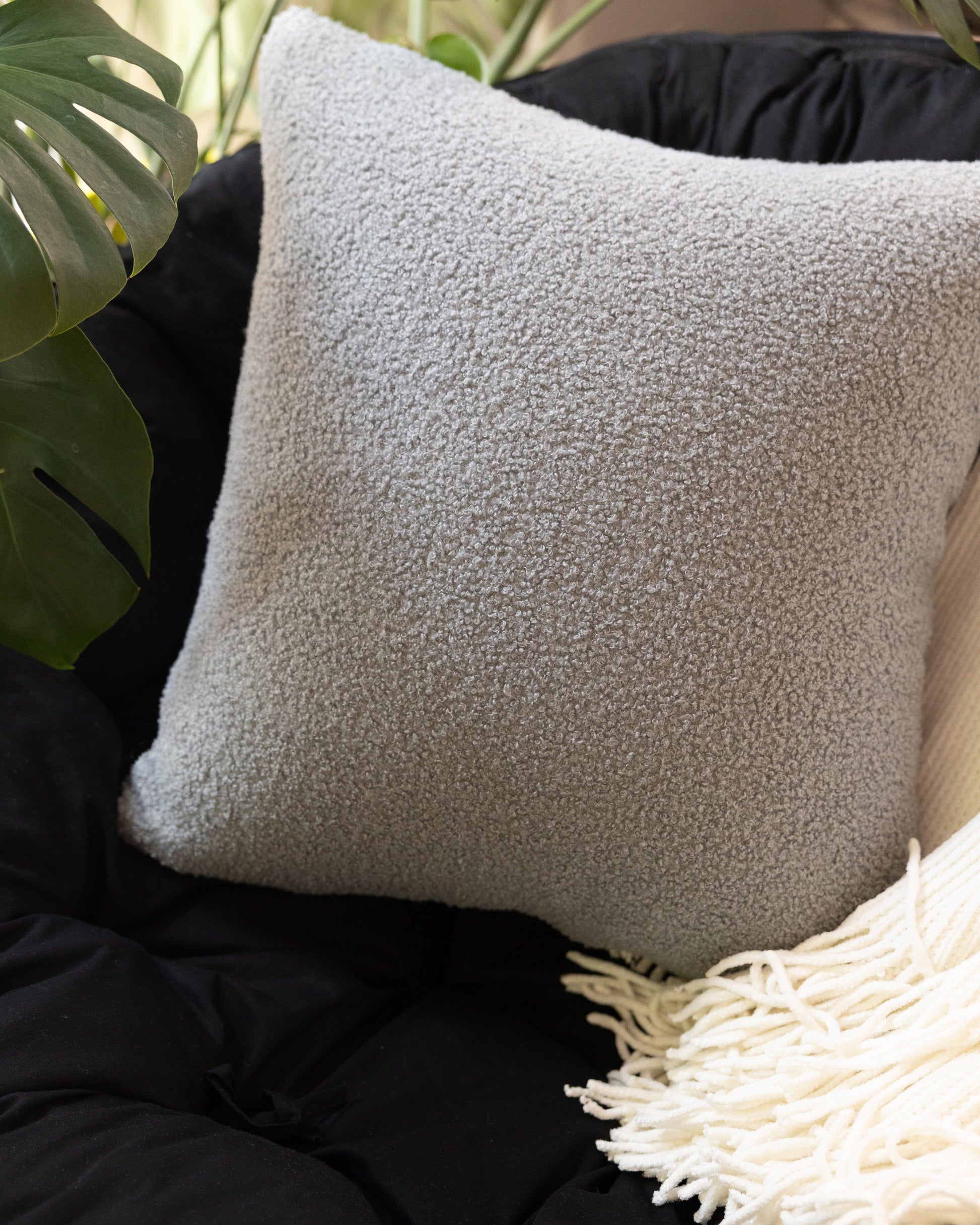 Grey Sherpa Style Decorative Pillow 20" x 20"-Decorative Cushions-DECOROLALA