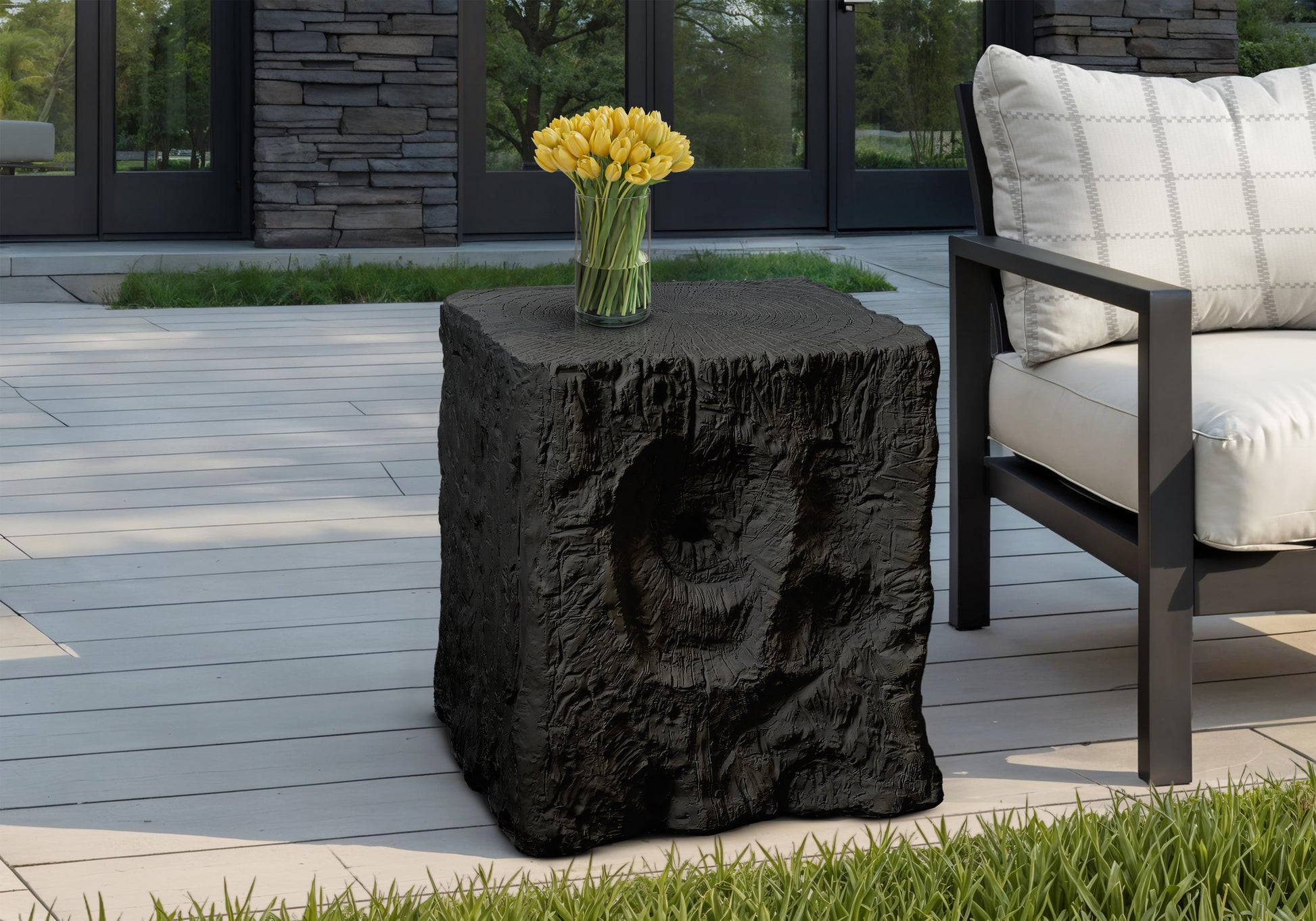 Grey Square Accent Table 25"H - Indoor/Outdoor-Accent Table-DECOROLALA