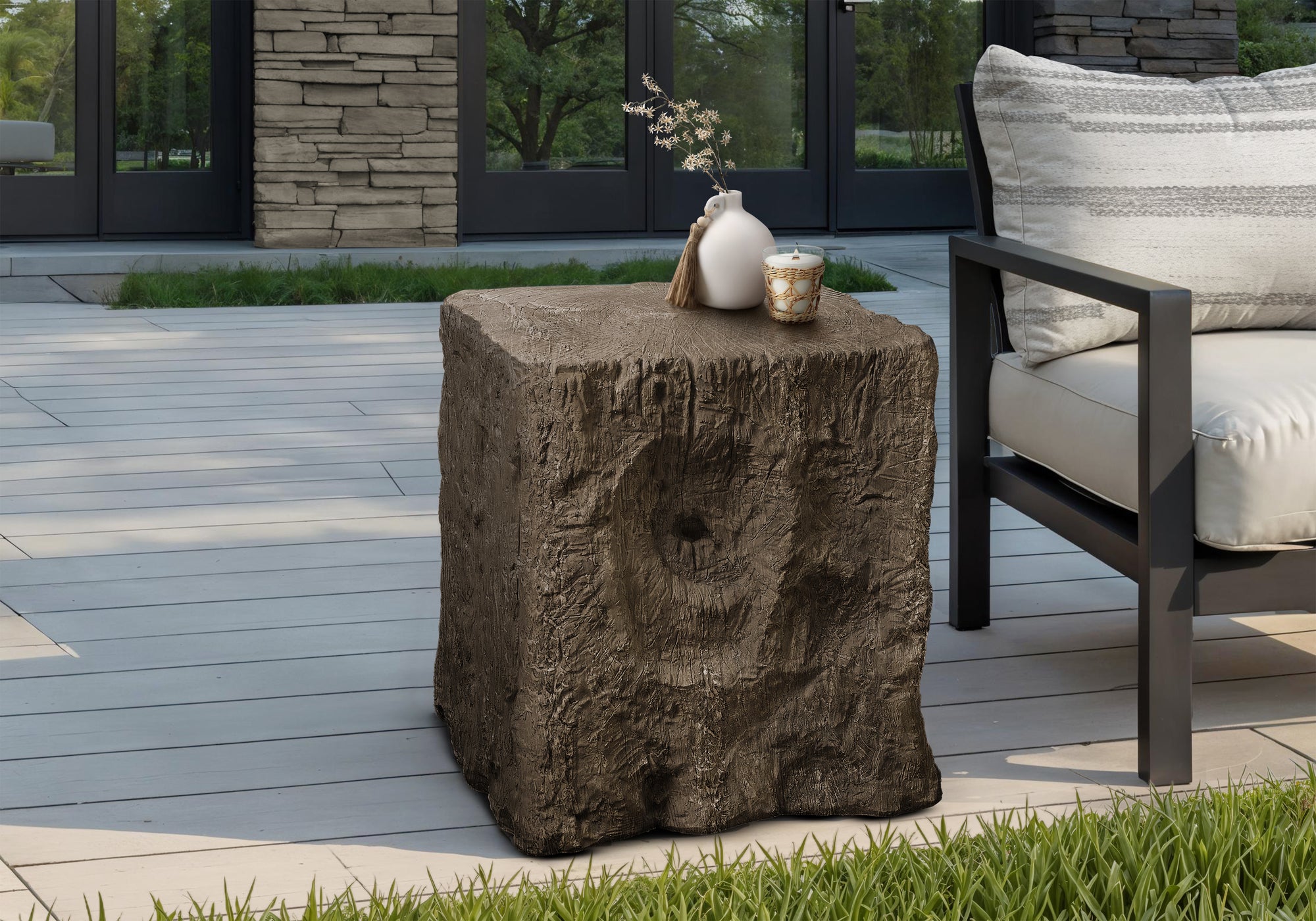 Grey Square Accent Table 25"H - Indoor/Outdoor-Accent Table-DECOROLALA