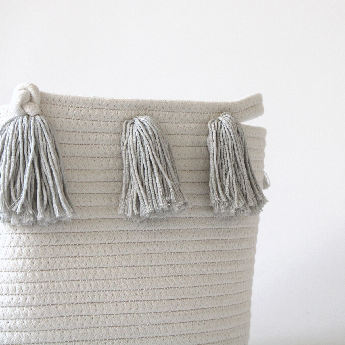 Grey Tassel Basket - Large-Baskets-DECOROLALA