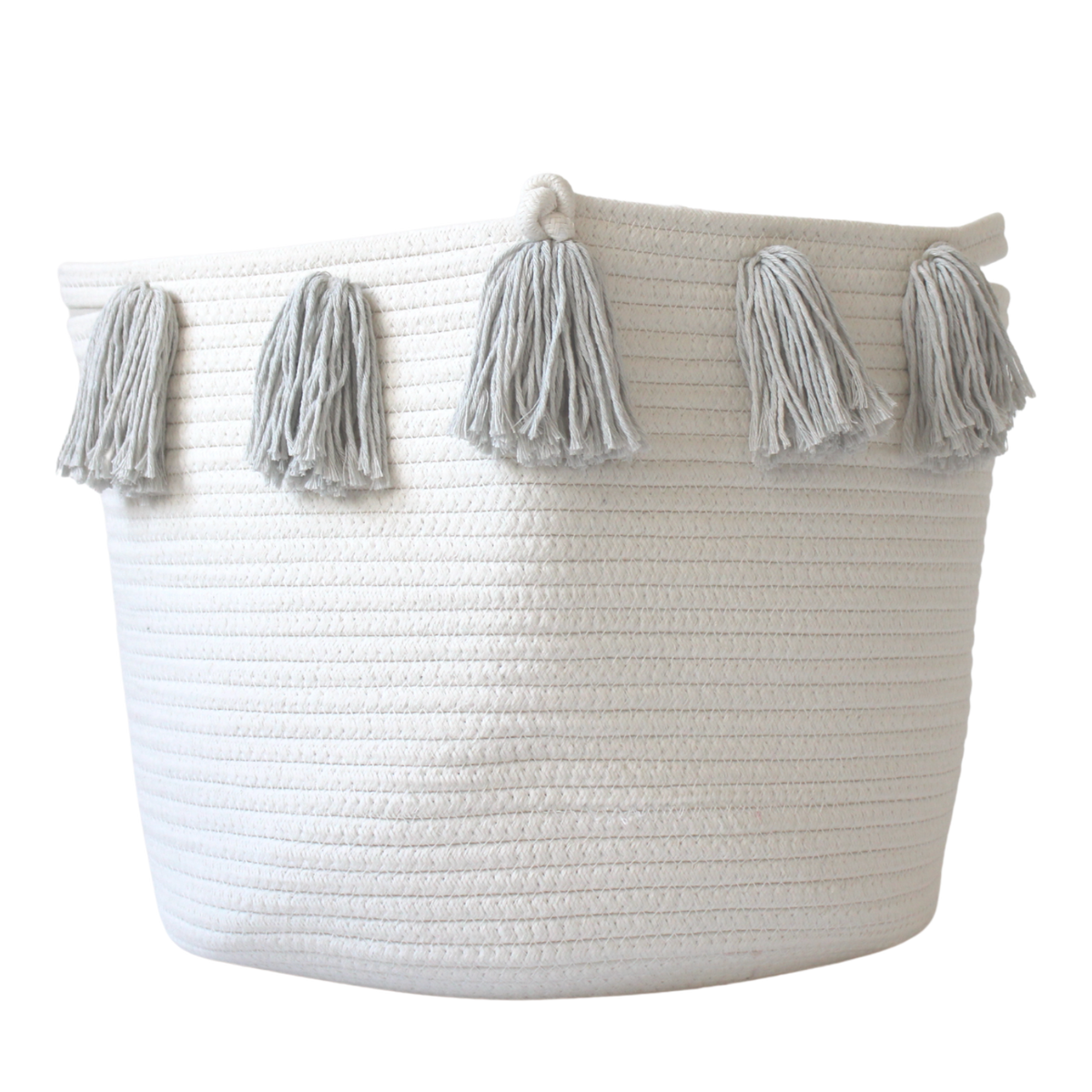 Grey Tassel Basket - Large-Baskets-DECOROLALA