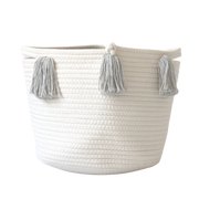 Grey Tassel Basket - Medium-Baskets-DECOROLALA