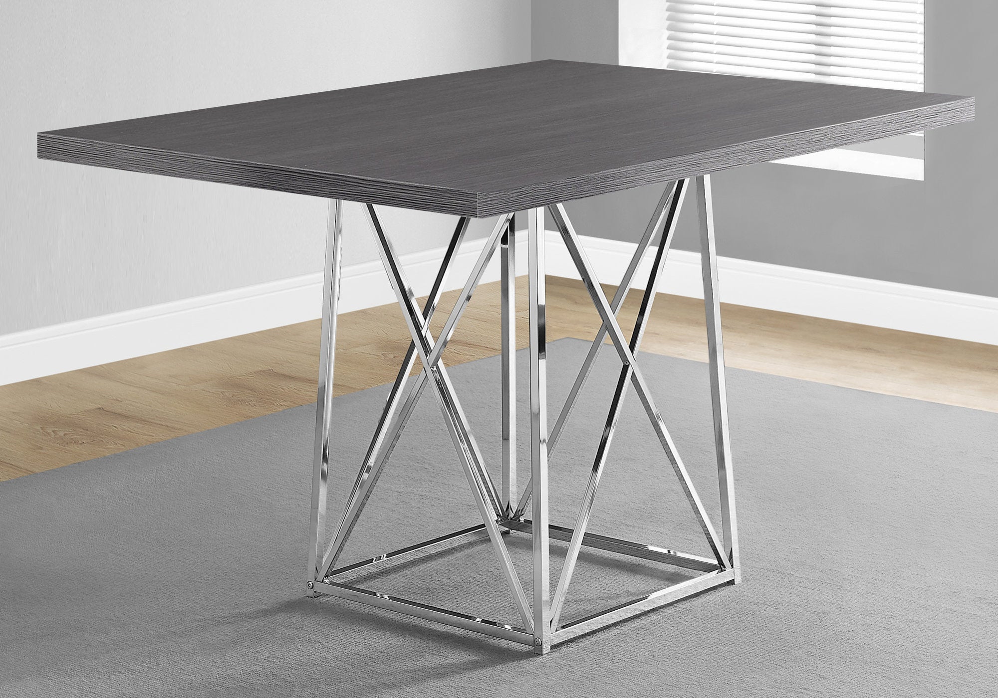 Grey Wood Dining Table 48"L x 36"W Chrome Legs-Dining Table-DECOROLALA