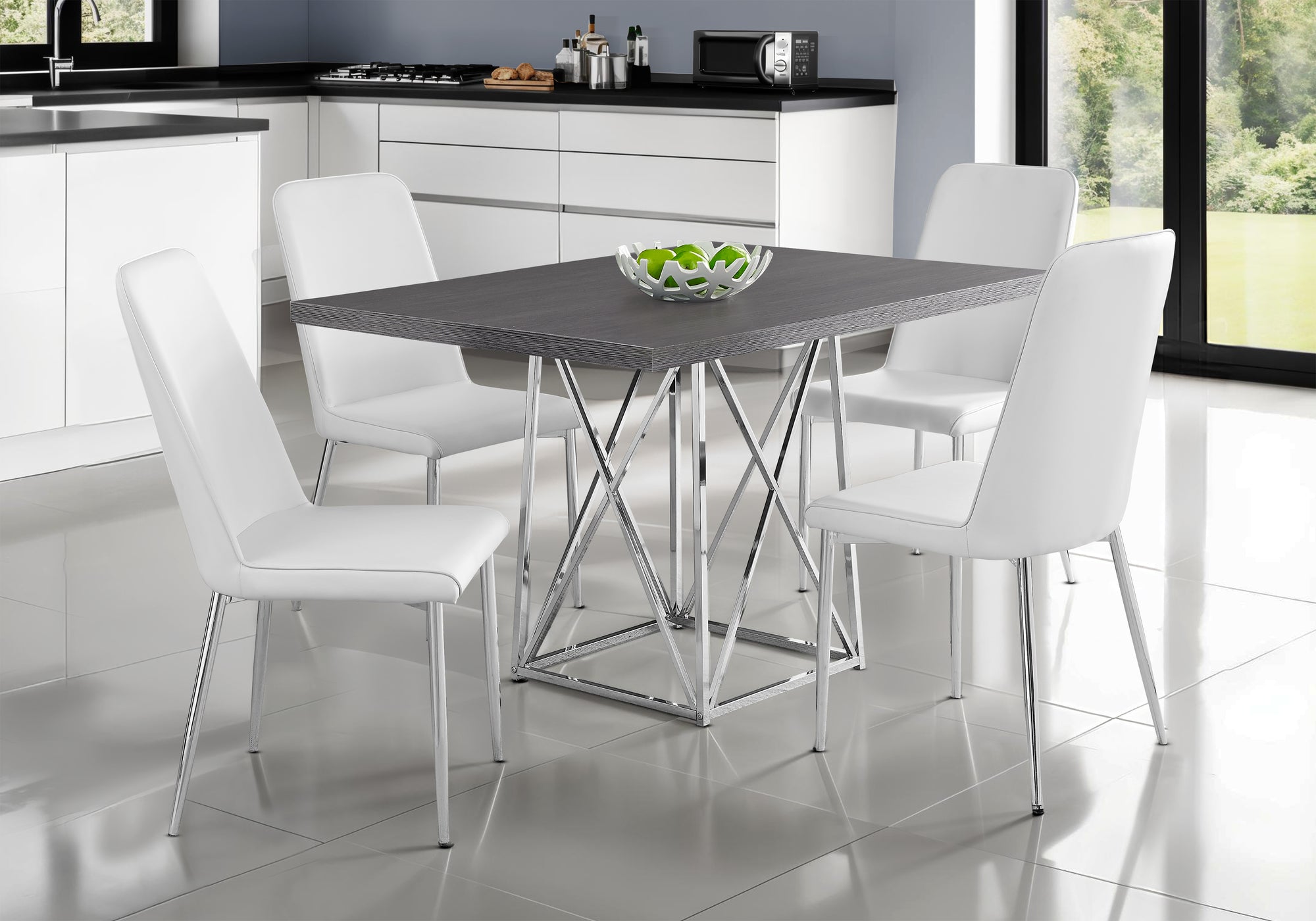 Grey Wood Dining Table 48"L x 36"W Chrome Legs-Dining Table-DECOROLALA