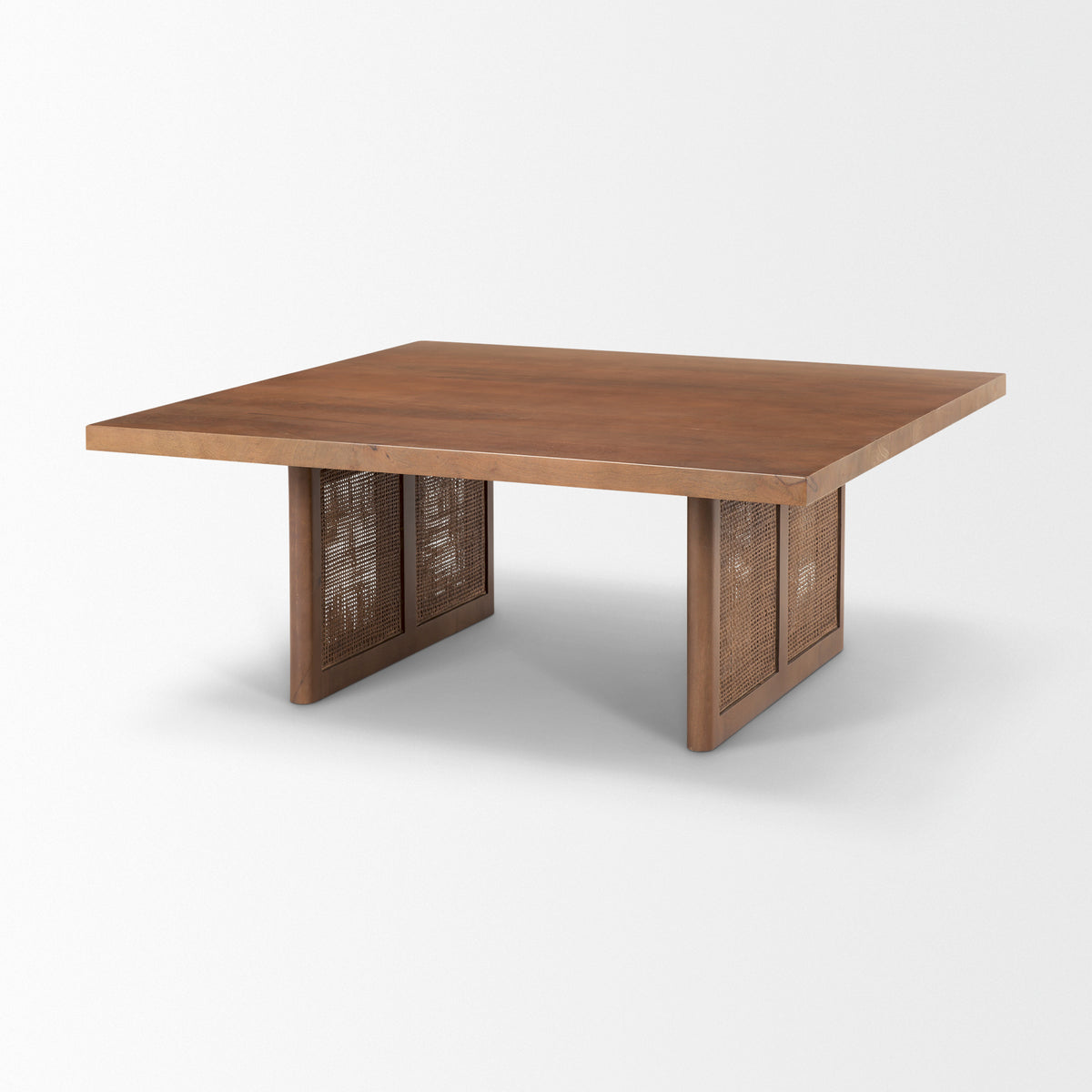 Grier 42" Square Light Brown Wood w/ Cane Coffee Table-Coffee Tables-DECOROLALA