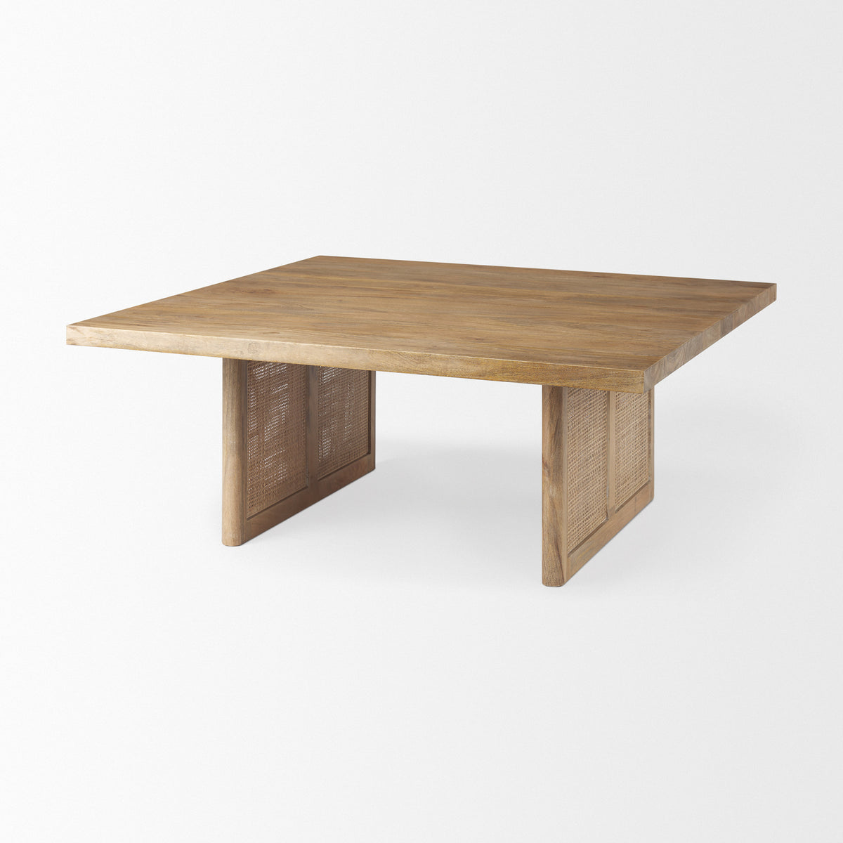 Grier 42" Square Light Brown Wood w/ Cane Coffee Table-Coffee Tables-DECOROLALA