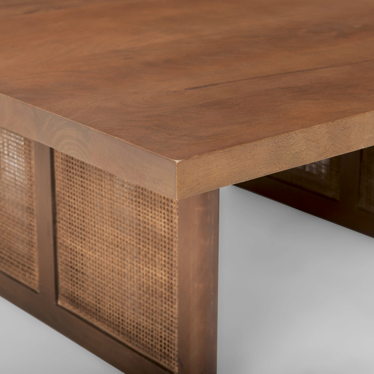 Grier 42" Square Light Brown Wood w/ Cane Coffee Table-Coffee Tables-DECOROLALA