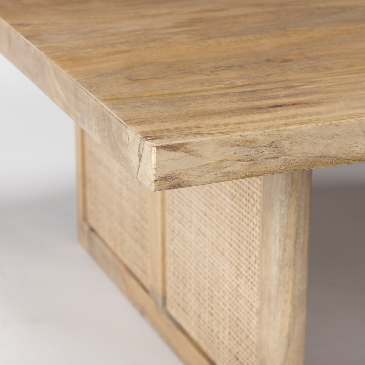 Grier 42" Square Light Brown Wood w/ Cane Coffee Table-Coffee Tables-DECOROLALA