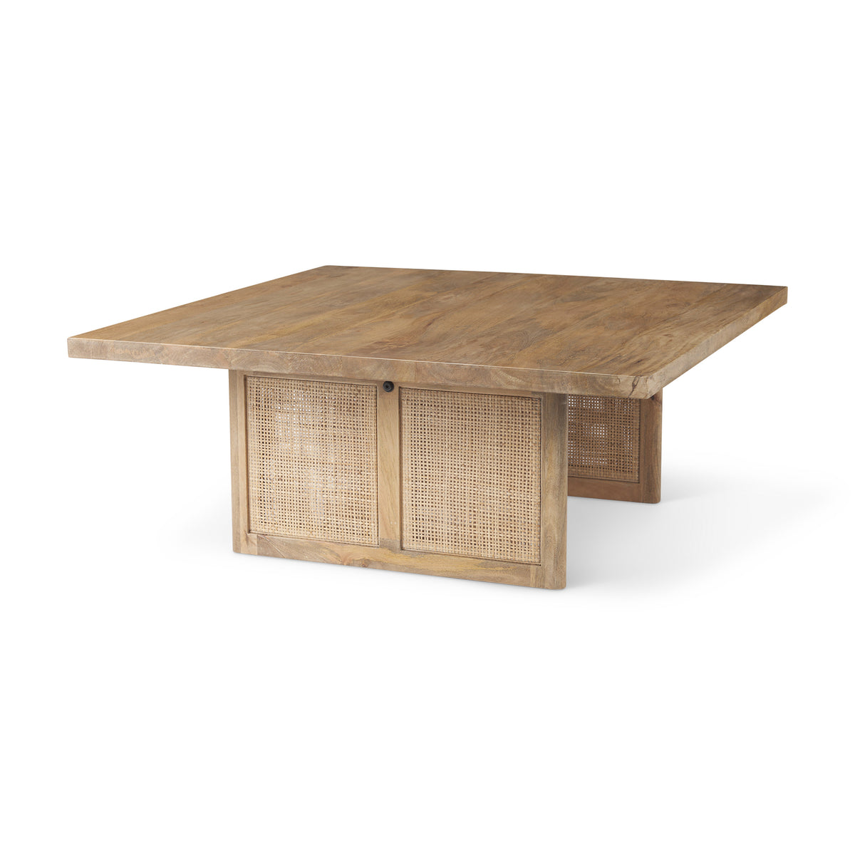 Grier 42" Square Light Brown Wood w/ Cane Coffee Table-Coffee Tables-DECOROLALA
