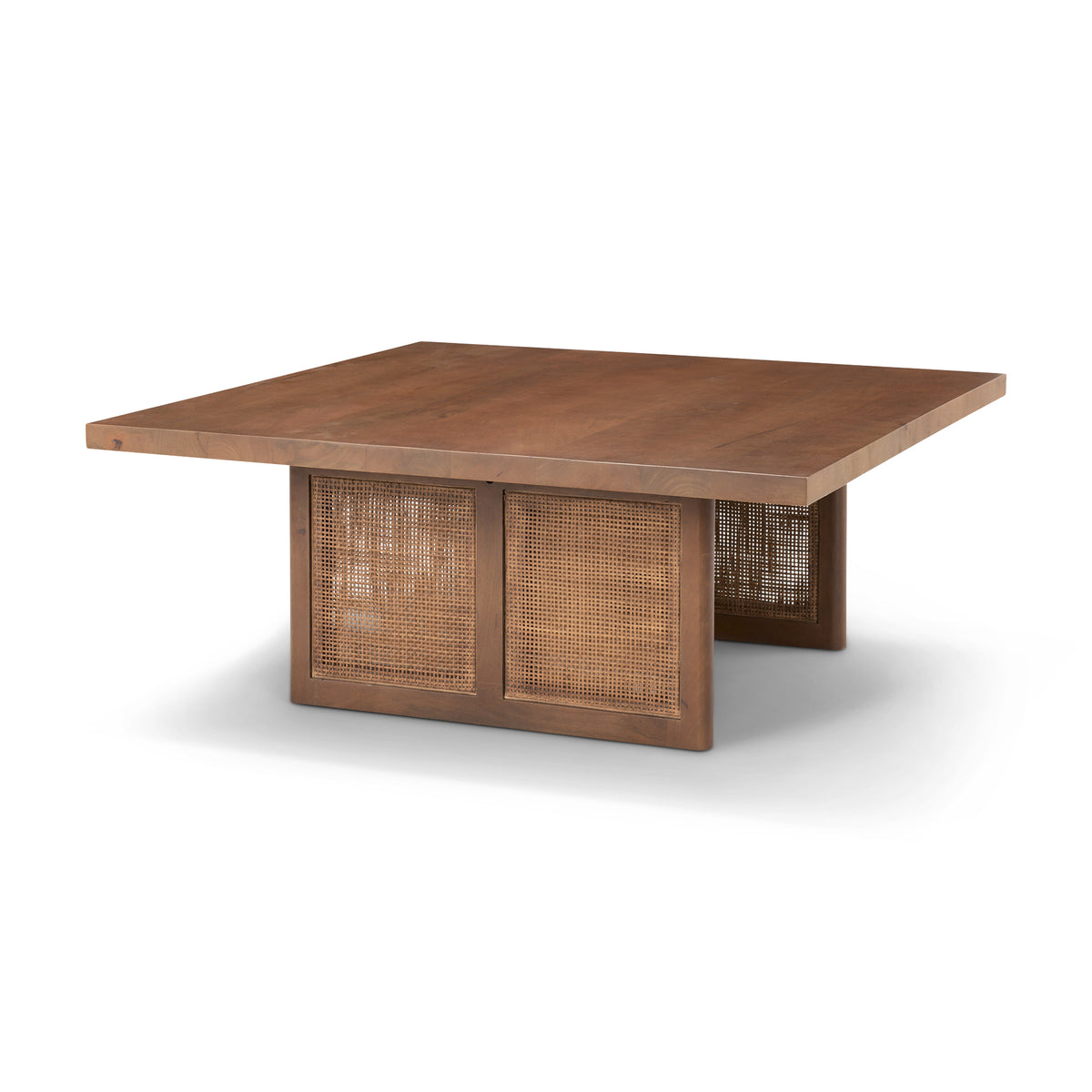 Grier 42" Square Light Brown Wood w/ Cane Coffee Table-Coffee Tables-DECOROLALA
