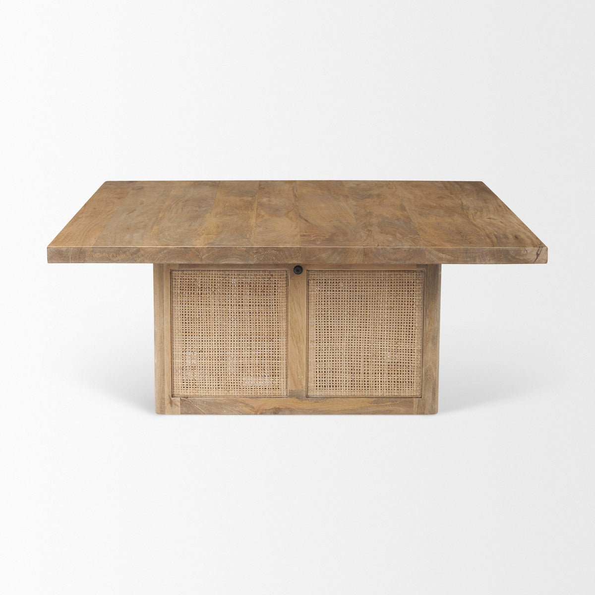 Grier 42" Square Light Brown Wood w/ Cane Coffee Table-Coffee Tables-DECOROLALA
