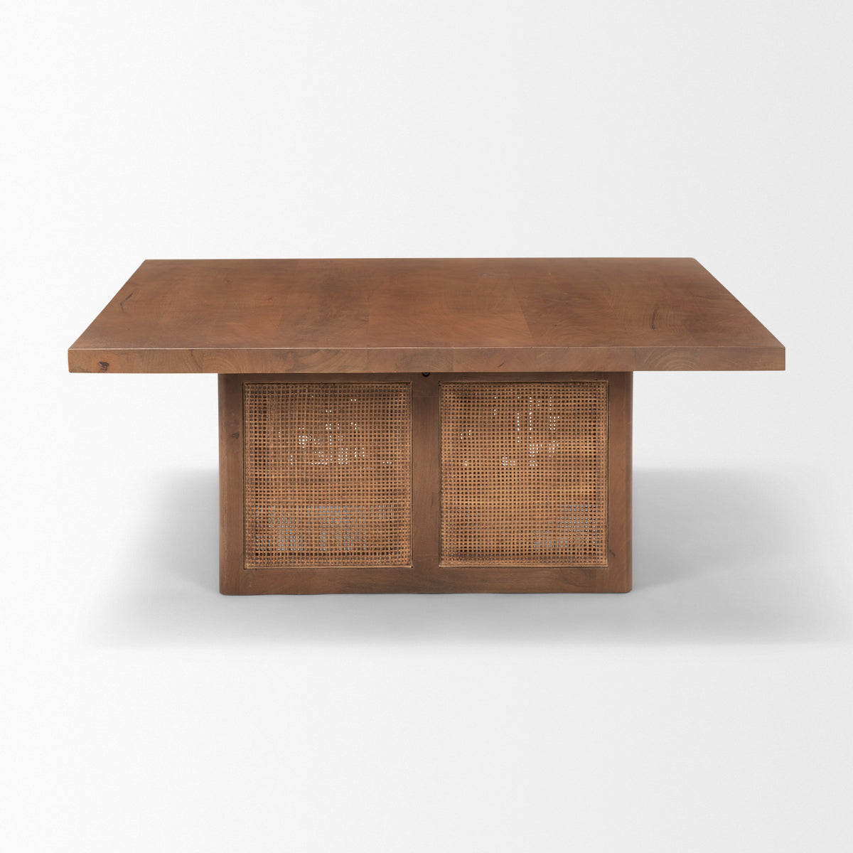 Grier 42" Square Light Brown Wood w/ Cane Coffee Table-Coffee Tables-DECOROLALA