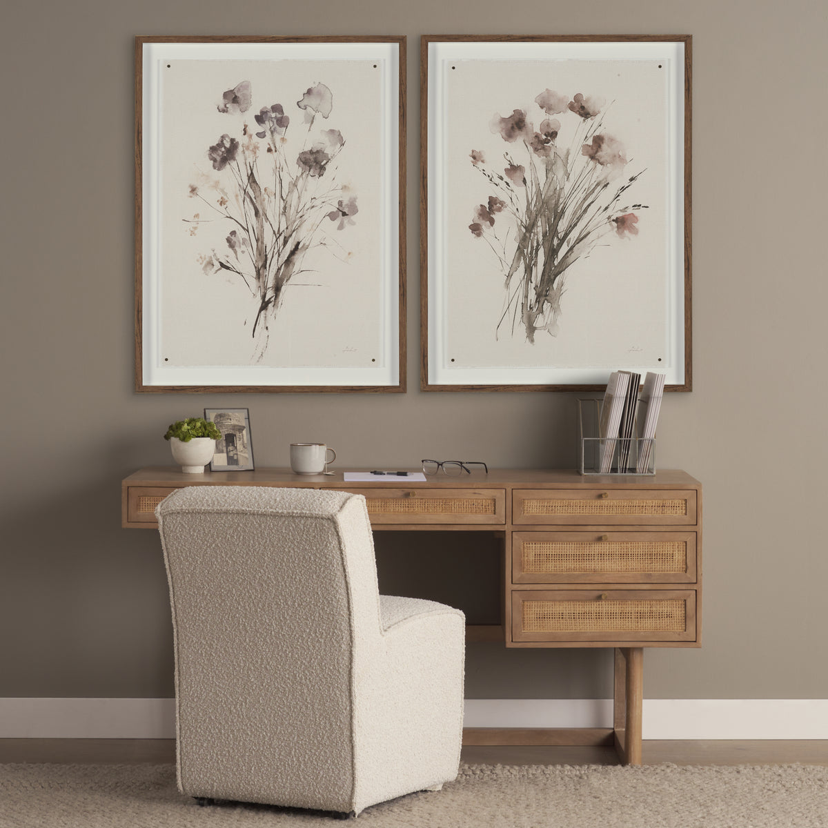 Grier 60" Medium Brown Solid Wood W/ Cane Office Desk-Office-DECOROLALA