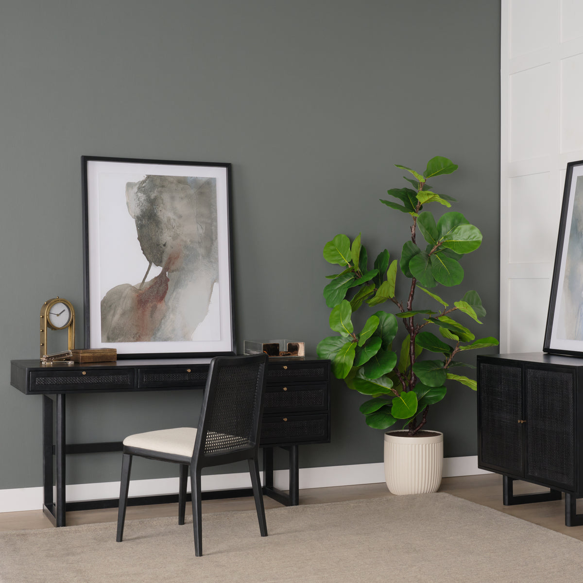 Grier 60" Medium Brown Solid Wood W/ Cane Office Desk-Office-DECOROLALA