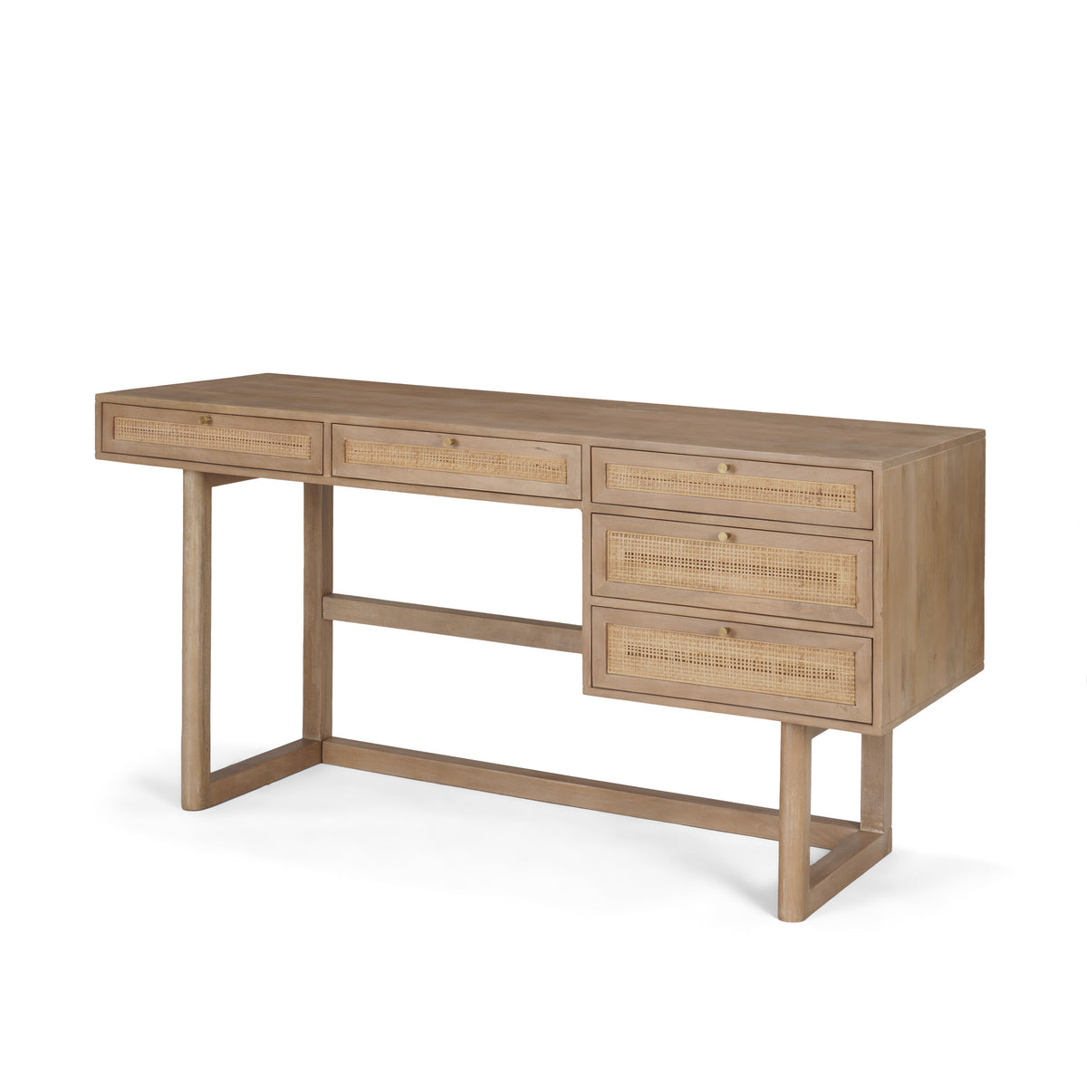 Grier 60" Medium Brown Solid Wood W/ Cane Office Desk-Office-DECOROLALA
