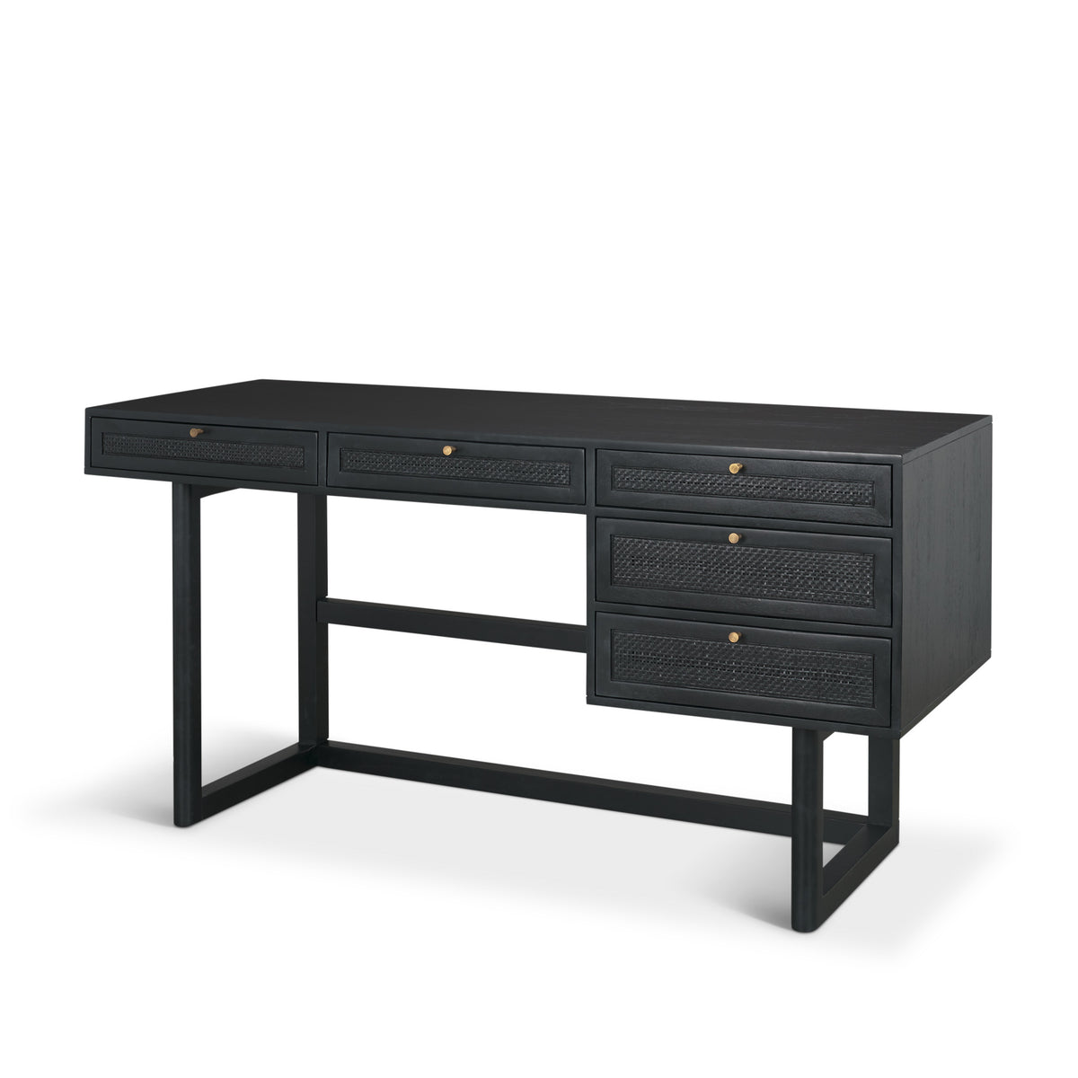 Grier 60" Medium Brown Solid Wood W/ Cane Office Desk-Office-DECOROLALA