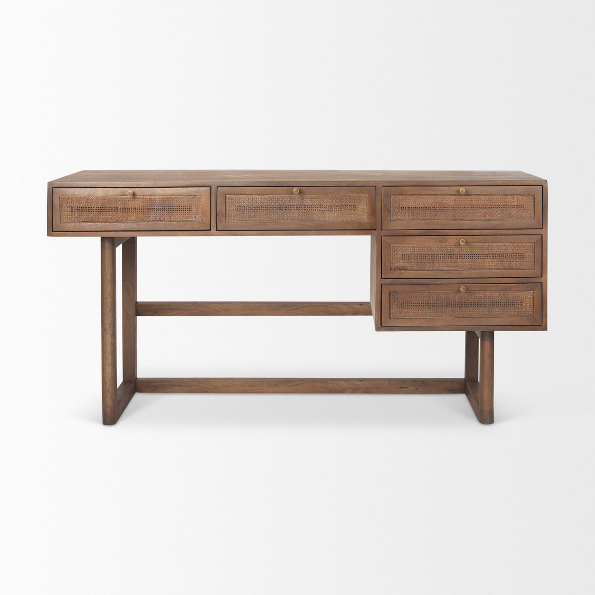 Grier 60" Medium Brown Solid Wood W/ Cane Office Desk-Office-DECOROLALA