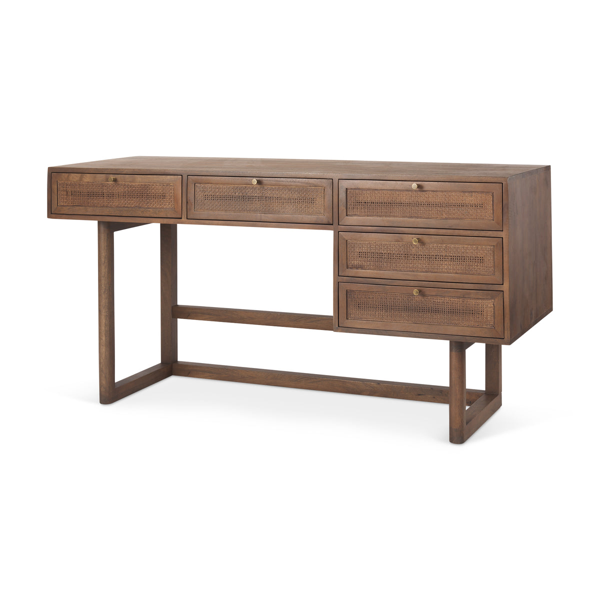 Grier 60" Medium Brown Solid Wood W/ Cane Office Desk-Office-DECOROLALA