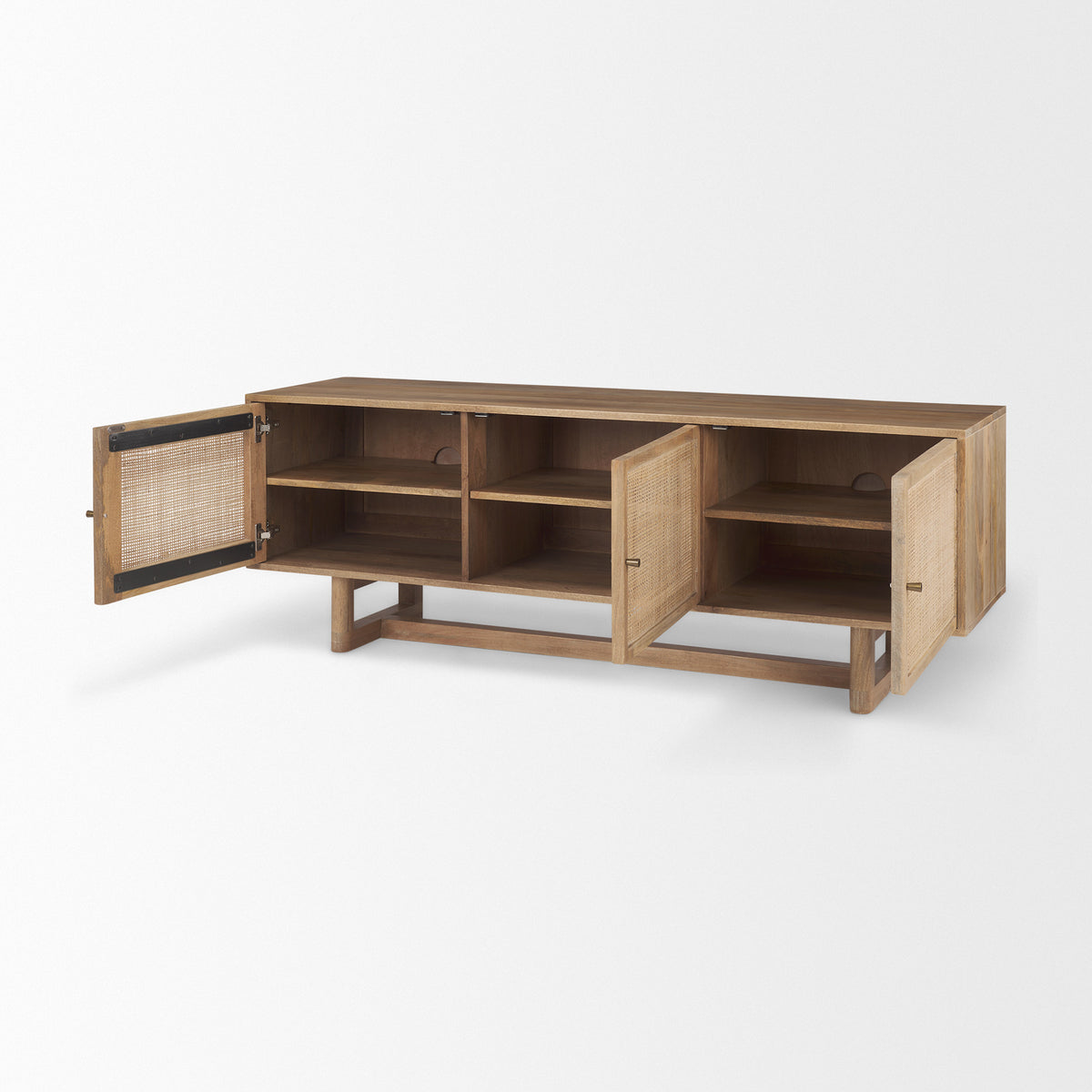 Grier 65" Light Brown Wood w/ Cane Media Console-Media Console-DECOROLALA