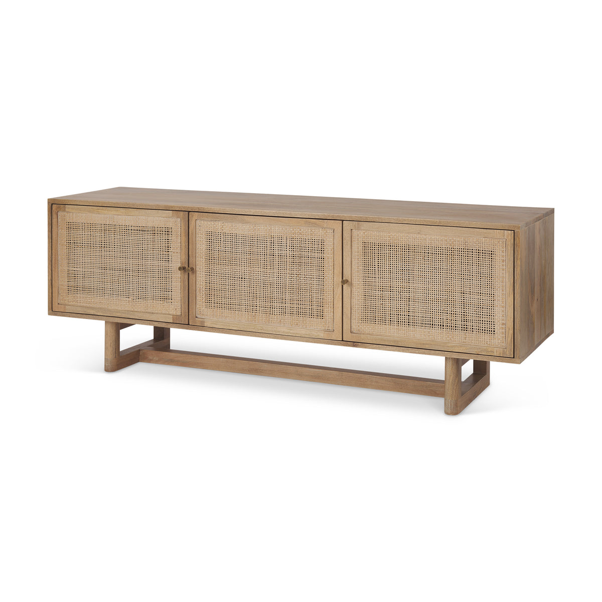 Grier 65" Light Brown Wood w/ Cane Media Console-Media Console-DECOROLALA