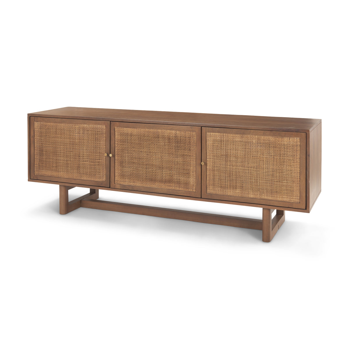Grier 65" Light Brown Wood w/ Cane Media Console-Media Console-DECOROLALA