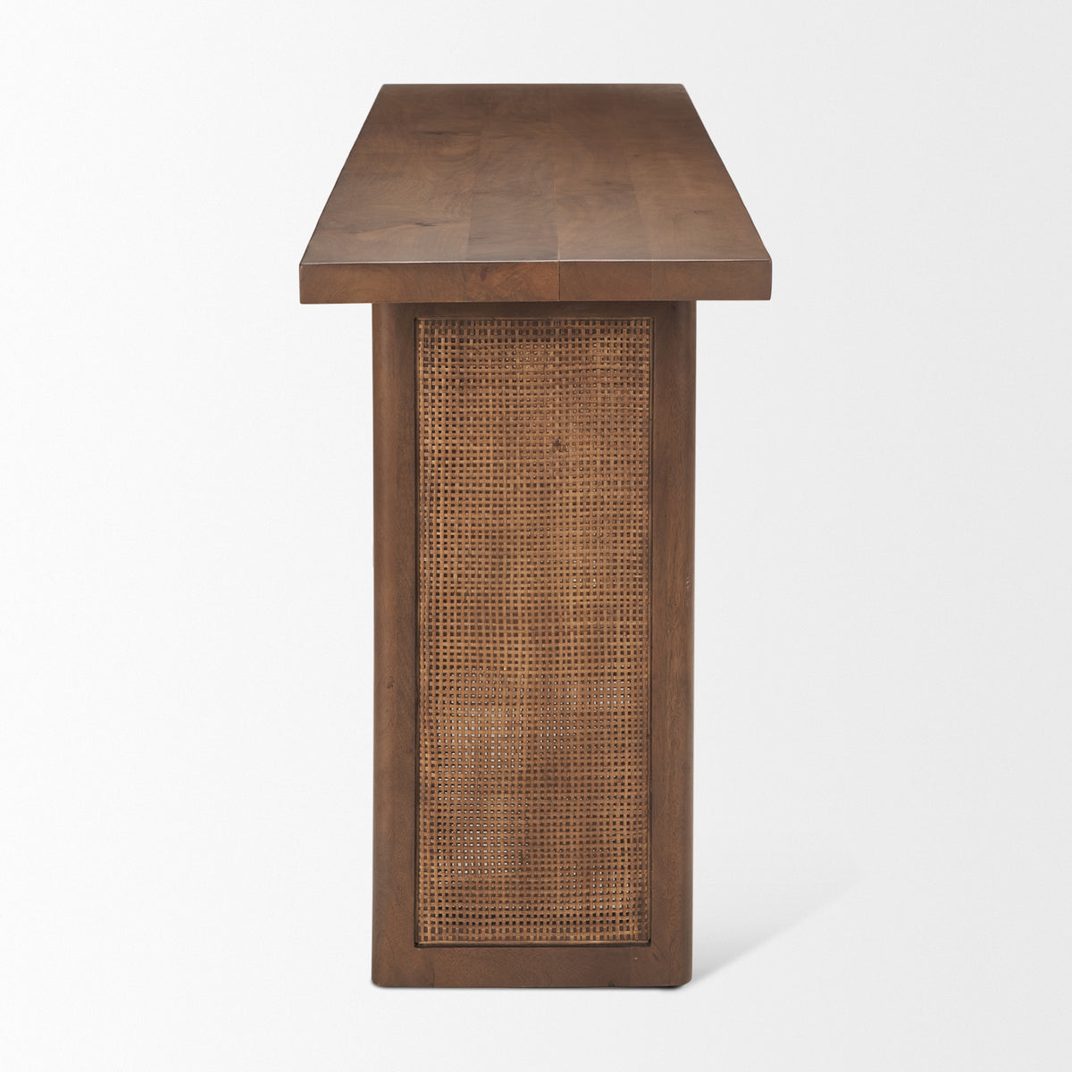 Grier 65" Medium Brown Solid Wood w/ Cane Console Table-Console Tables-DECOROLALA