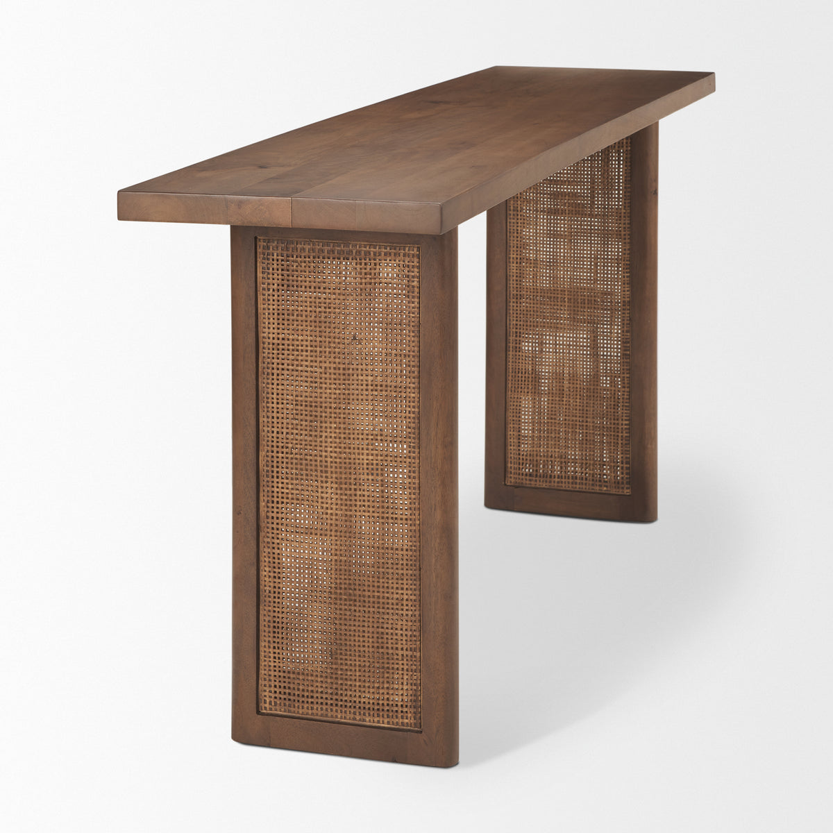 Grier 65" Medium Brown Solid Wood w/ Cane Console Table-Console Tables-DECOROLALA