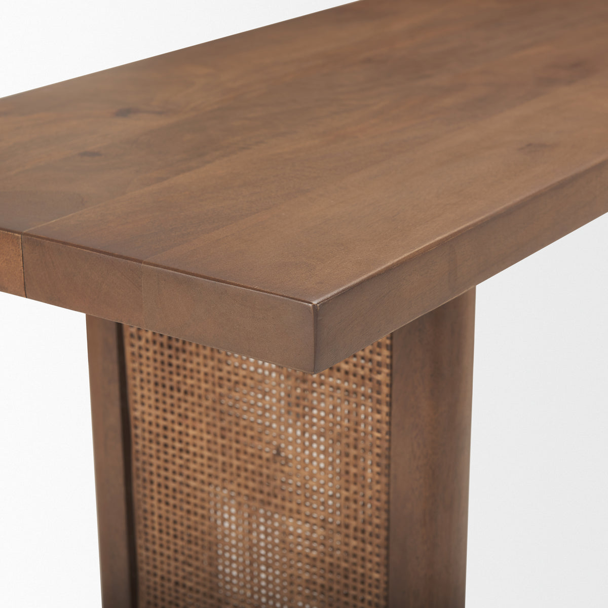 Grier 65" Medium Brown Solid Wood w/ Cane Console Table-Console Tables-DECOROLALA