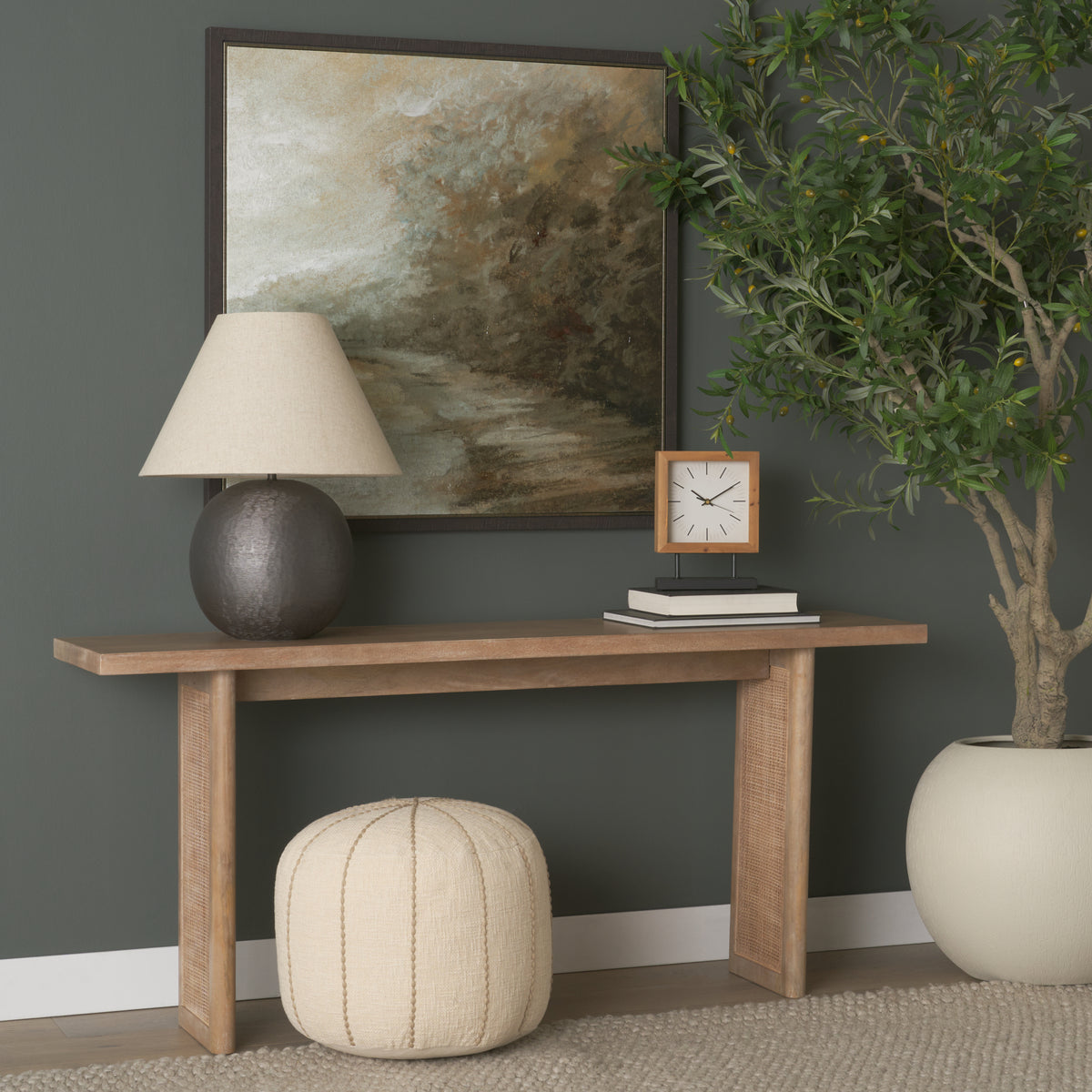 Grier 65" Medium Brown Solid Wood w/ Cane Console Table-Console Tables-DECOROLALA