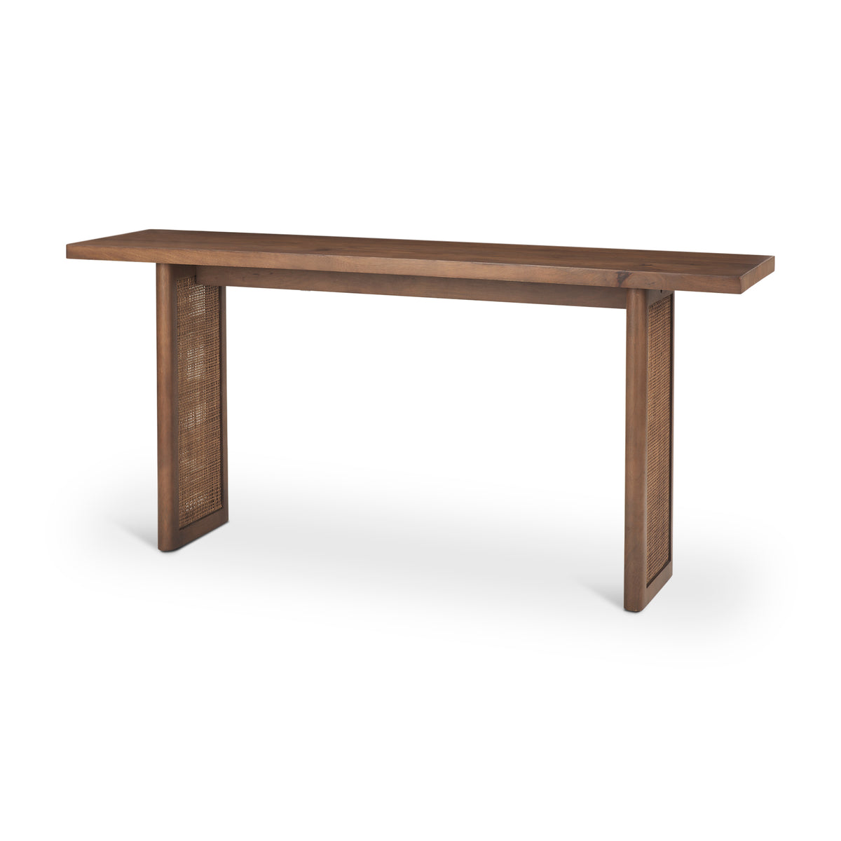 Grier 65" Medium Brown Solid Wood w/ Cane Console Table-Console Tables-DECOROLALA