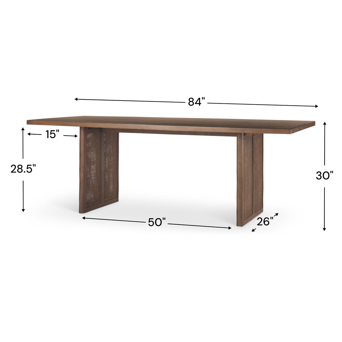 Grier 84"L x 38"W Dining Table | Med Brown Wood & Med Brown Wood Cane | Seats 8-Dining Tables-DECOROLALA