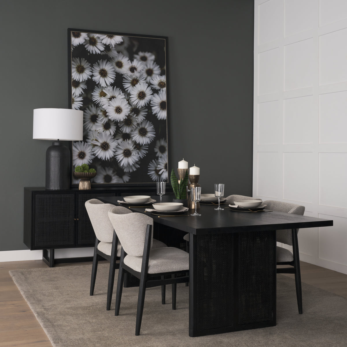 Grier 84"L x 38"W Dining Table | Med Brown Wood & Med Brown Wood Cane | Seats 8-Dining Tables-DECOROLALA
