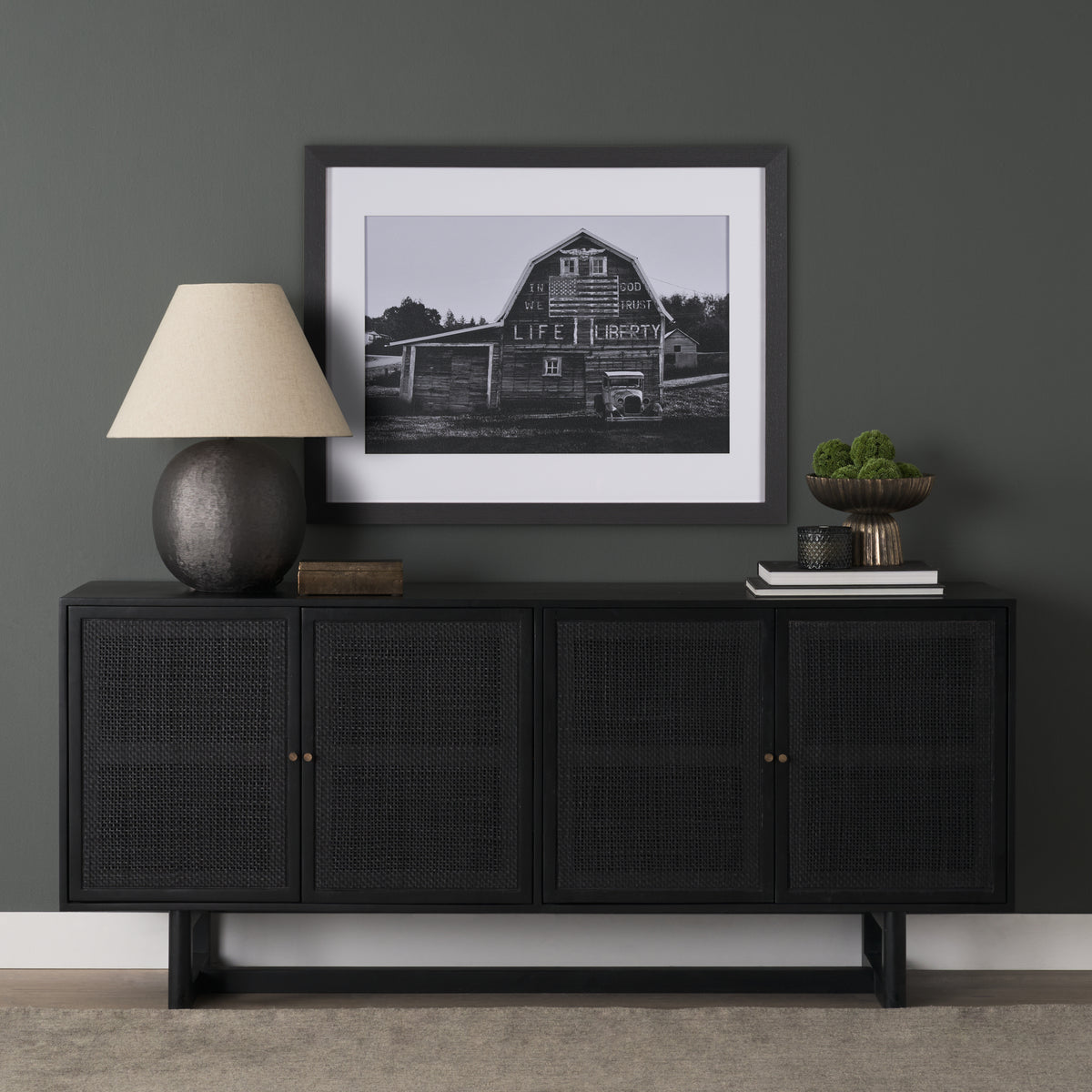 Grier Medium Brown Solid Wood W/Cane Sideboard-Sideboards & Buffets-DECOROLALA