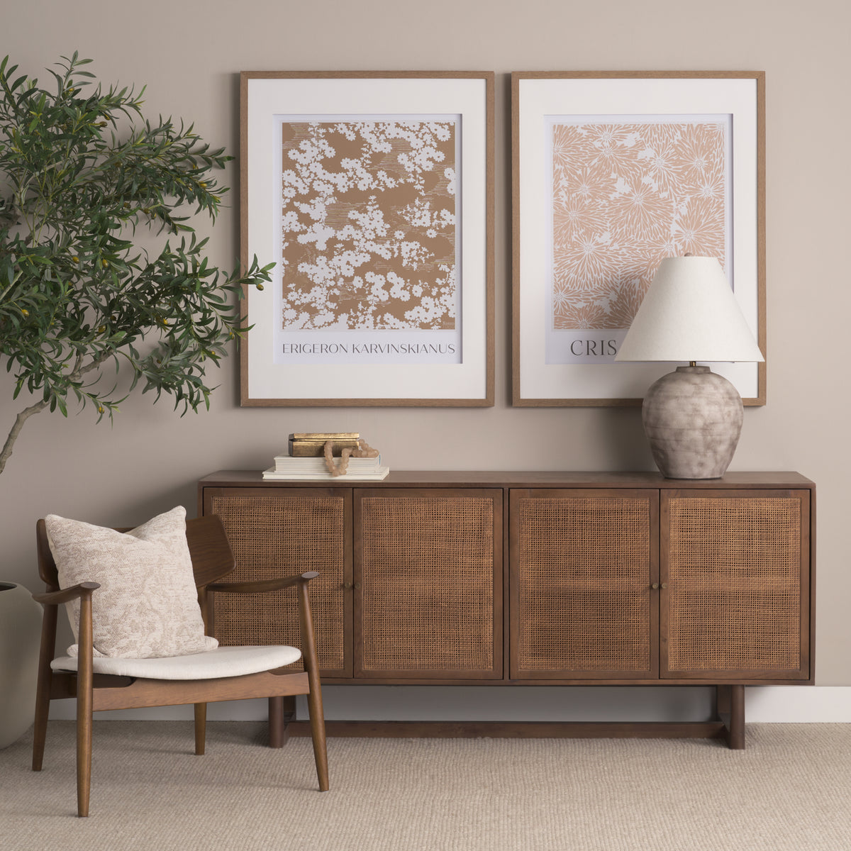 Grier Medium Brown Solid Wood and Cane Sideboard-Sideboards & Buffets-DECOROLALA