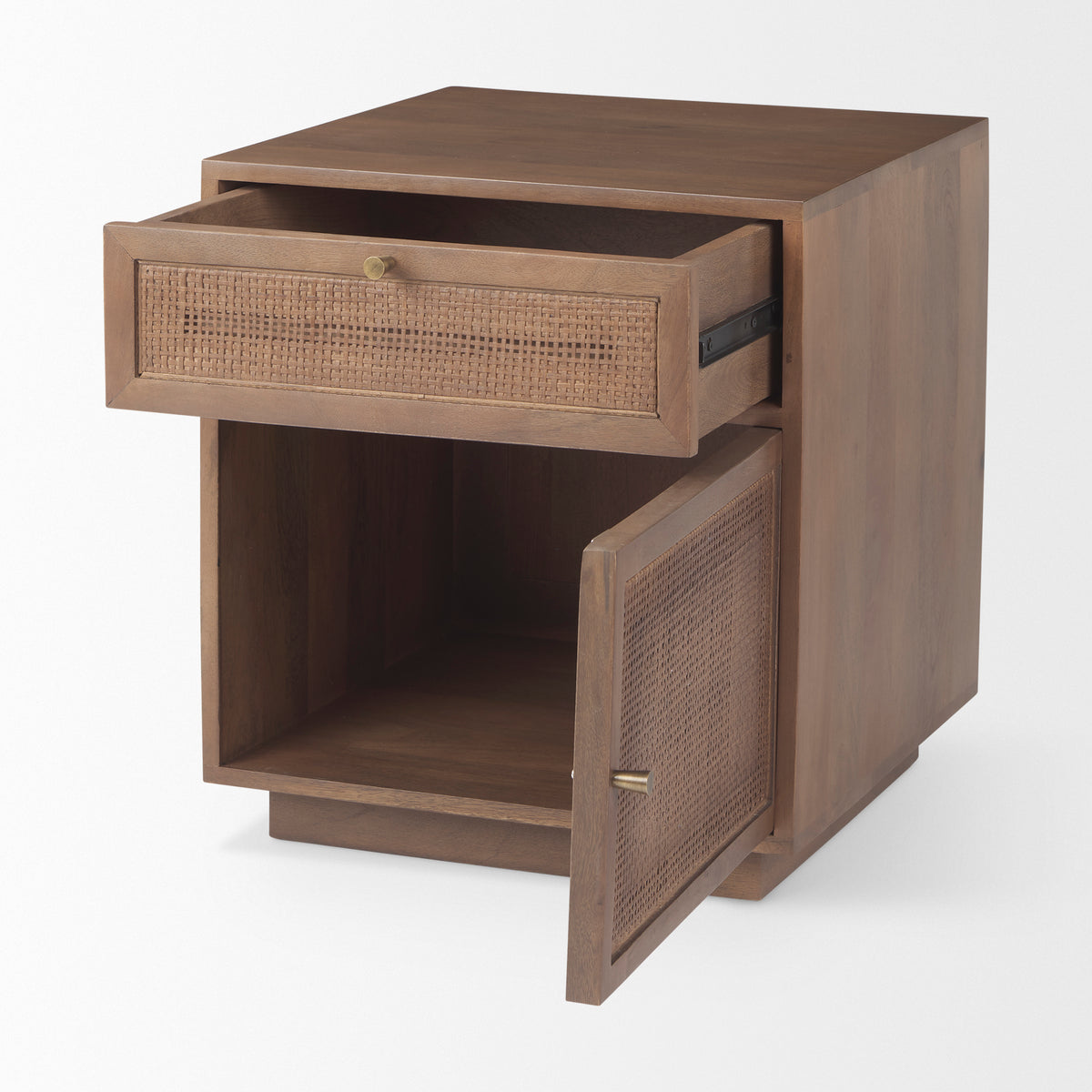 Grier Medium Brown Wood w/ Cane End Table-End and Side Tables-DECOROLALA