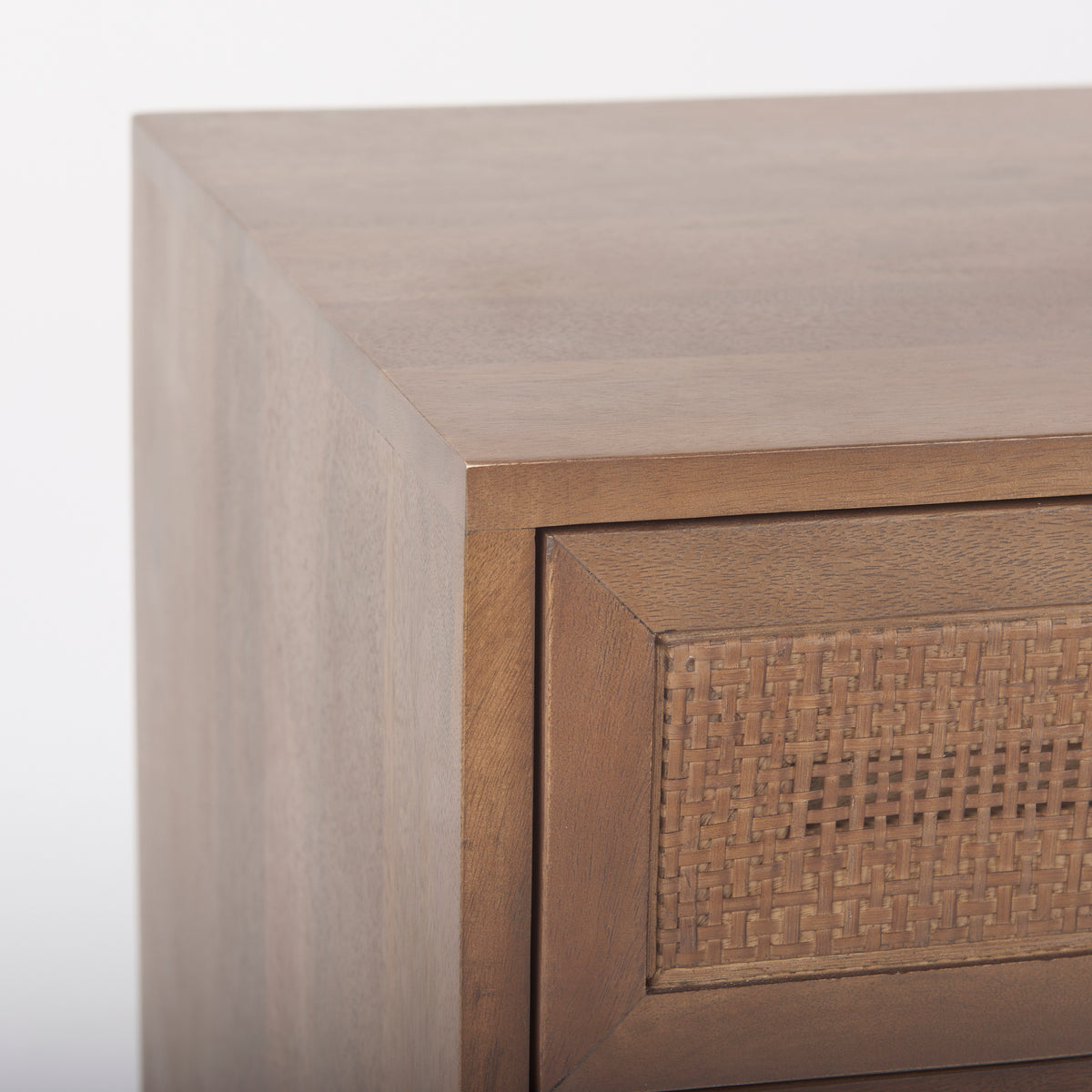 Grier Medium Brown Wood w/ Cane End Table-End and Side Tables-DECOROLALA