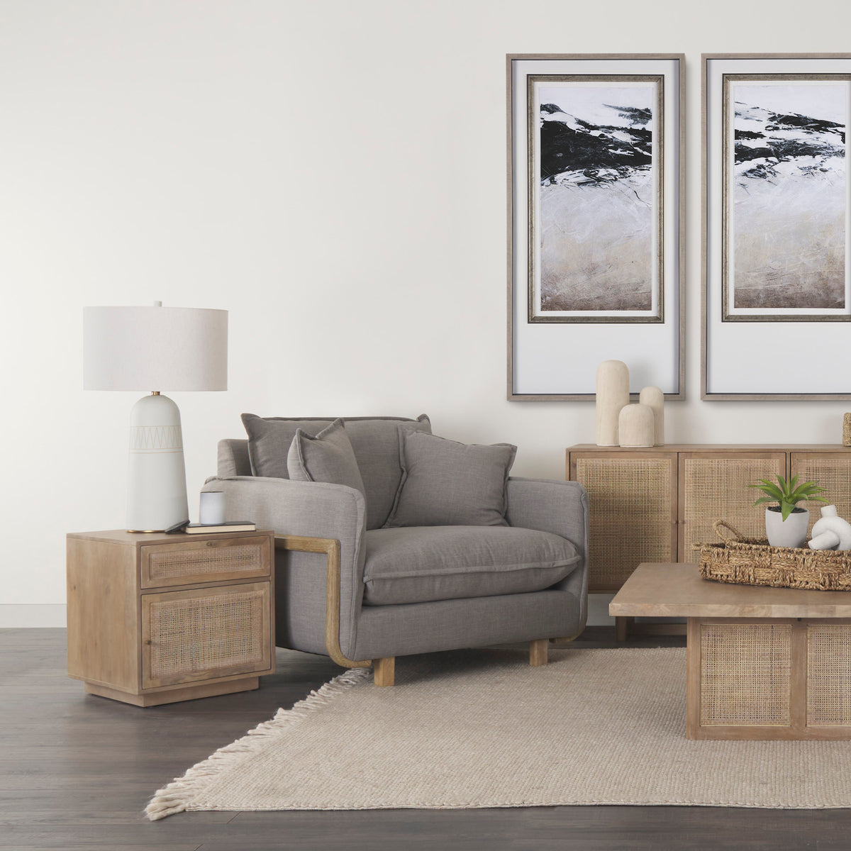 Grier Medium Brown Wood w/ Cane End Table-End and Side Tables-DECOROLALA