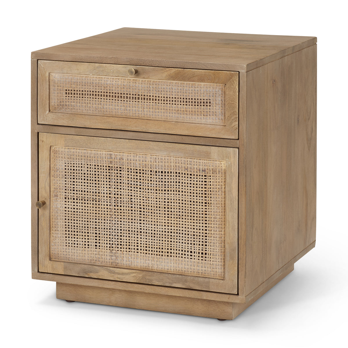 Grier Medium Brown Wood w/ Cane End Table-End and Side Tables-DECOROLALA