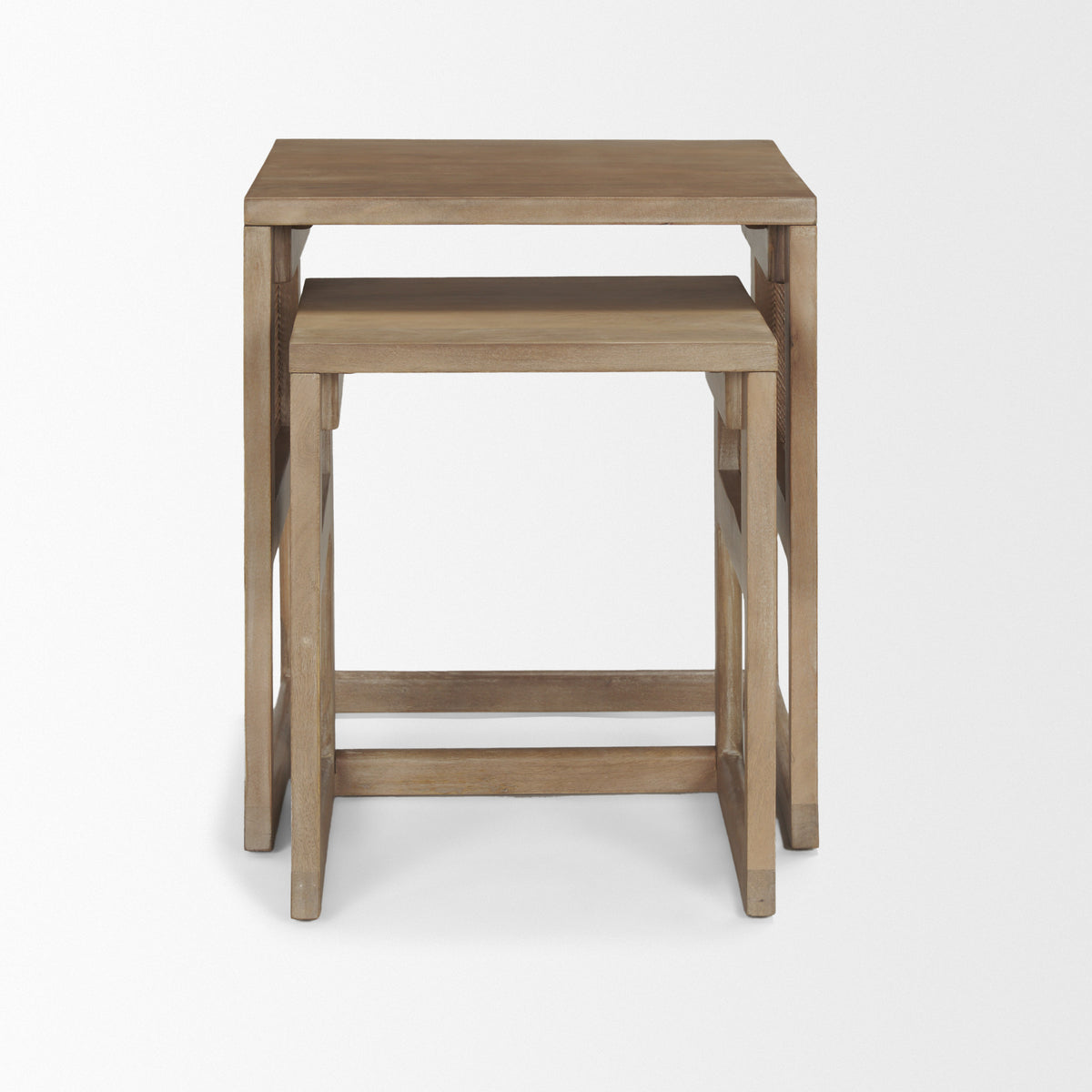 Grier Set of 2 Light Brown Solid Wood w/ Cane Nesting Accent Tables-Accent Tables-DECOROLALA