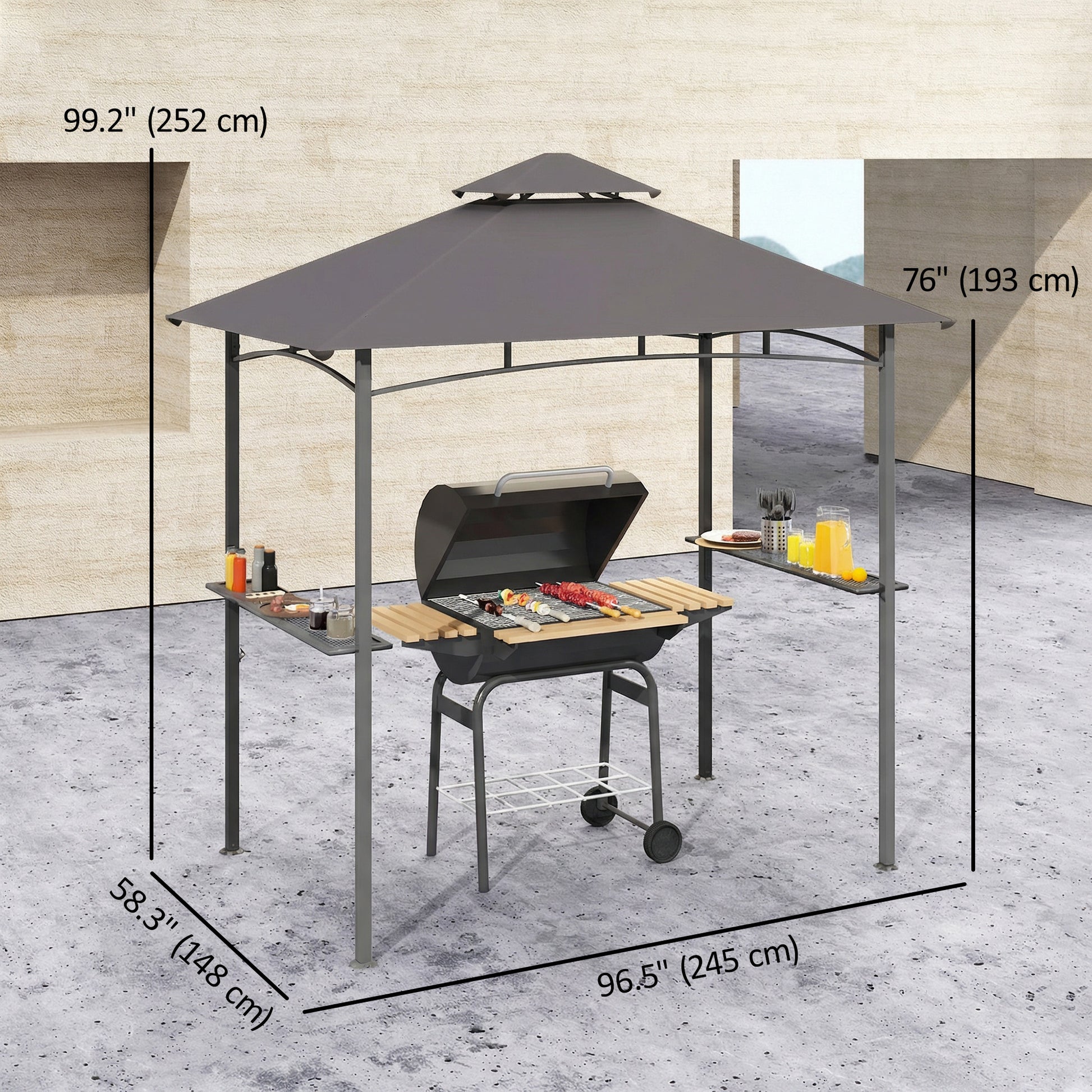 Grill Gazebo 8' x 5' Dark Grey Double Tier-DECOROLALA