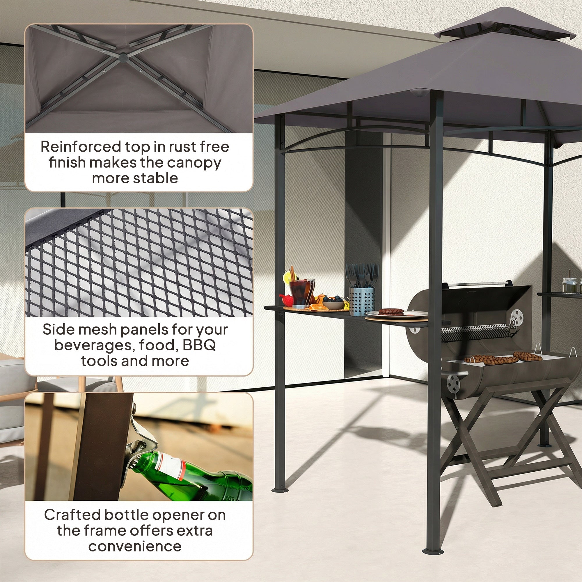 Grill Gazebo 8' x 5' Dark Grey Double Tier-DECOROLALA