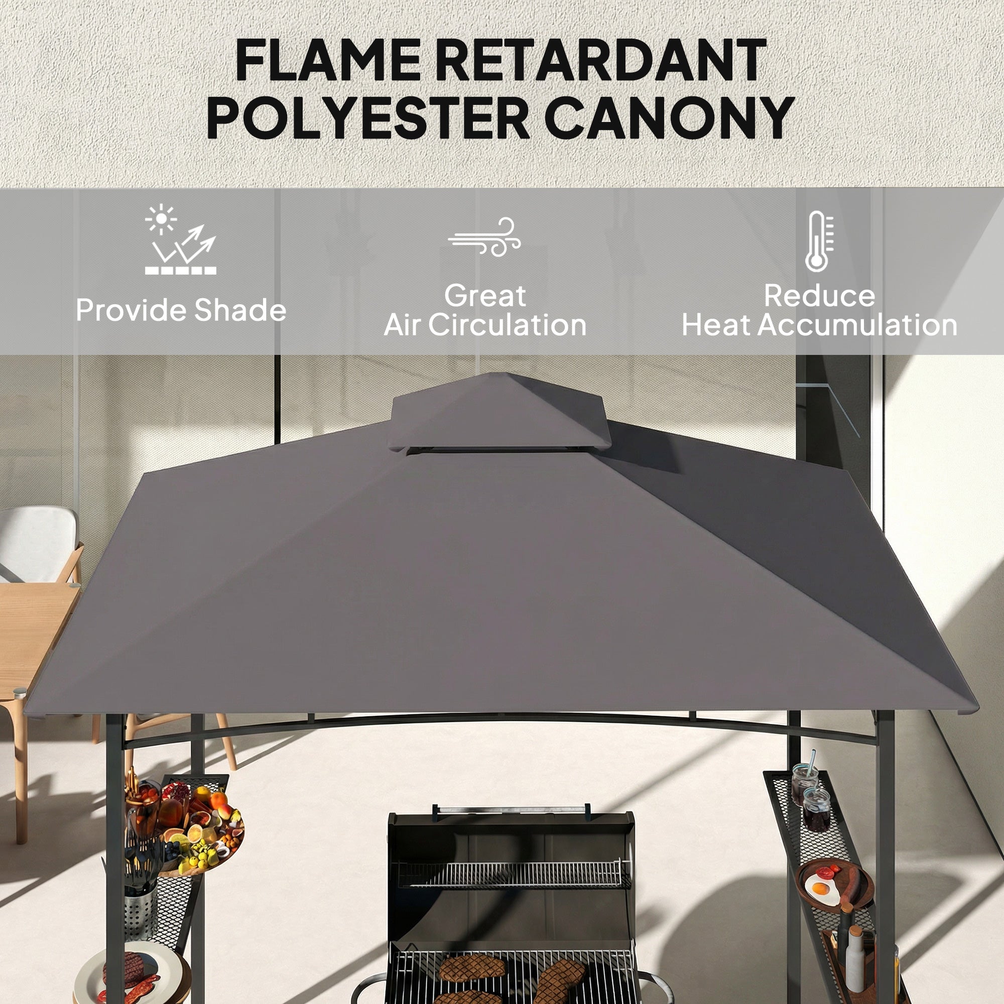 Grill Gazebo 8' x 5' Dark Grey Double Tier-DECOROLALA
