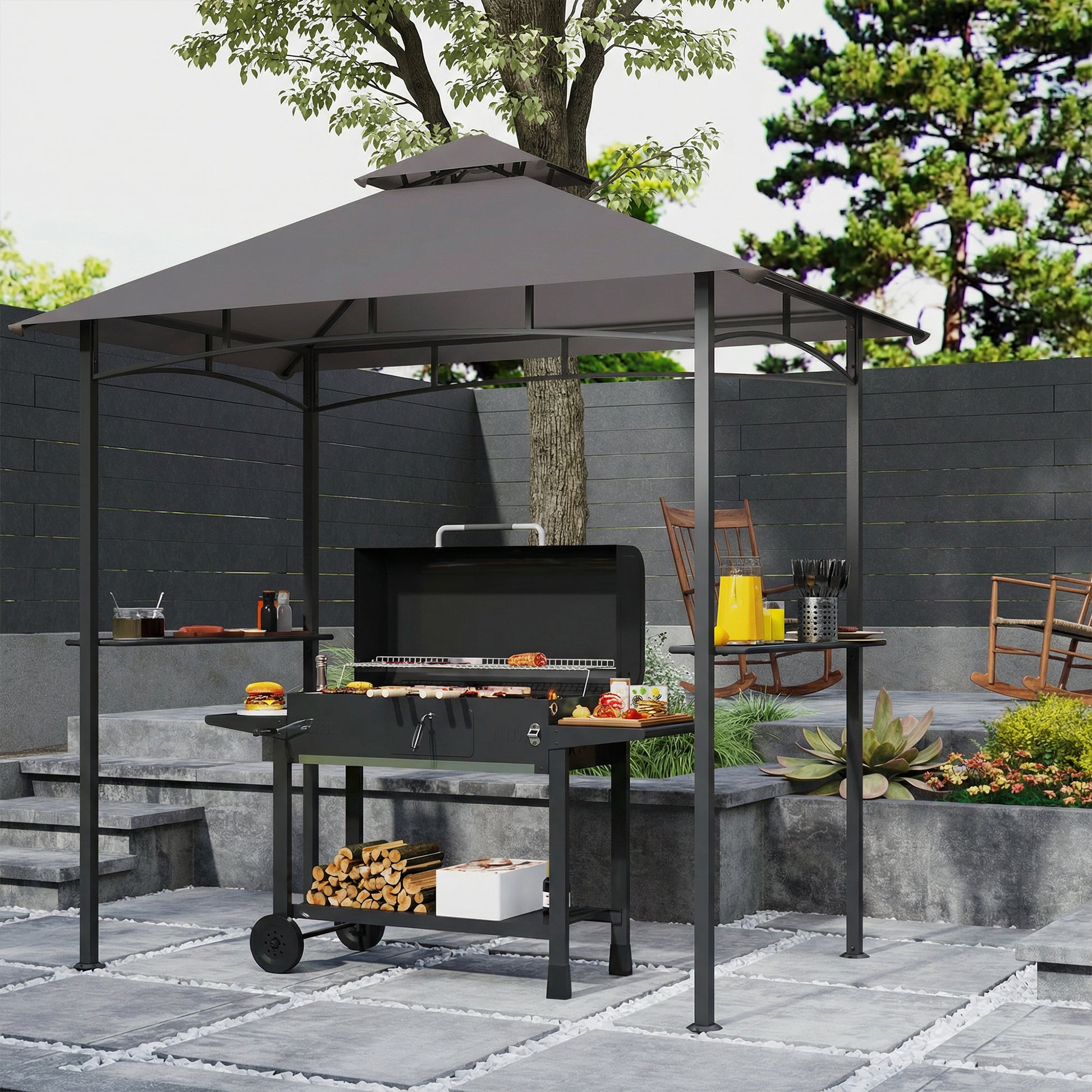 Grill Gazebo 8' x 5' Dark Grey Double Tier-DECOROLALA