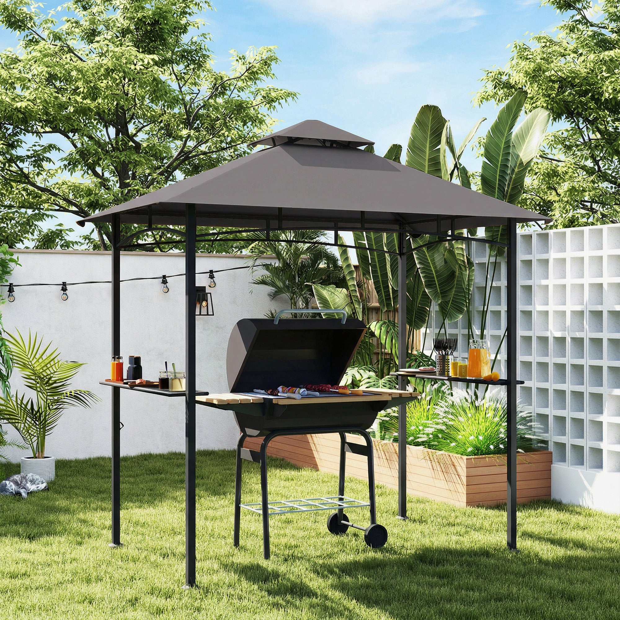 Grill Gazebo 8' x 5' Dark Grey Double Tier-DECOROLALA