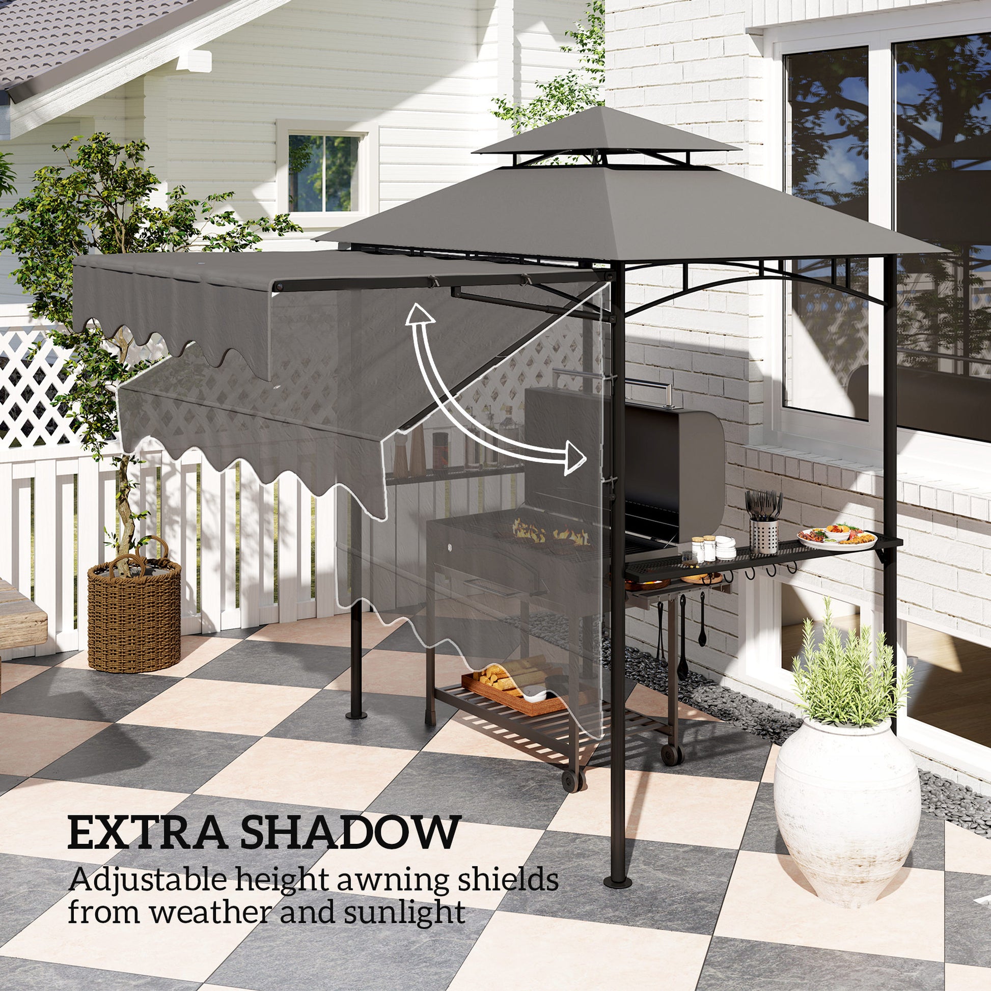 Grill Gazebo 8' x 7.6' Double Tier w/ Awning Shelves Hooks-DECOROLALA