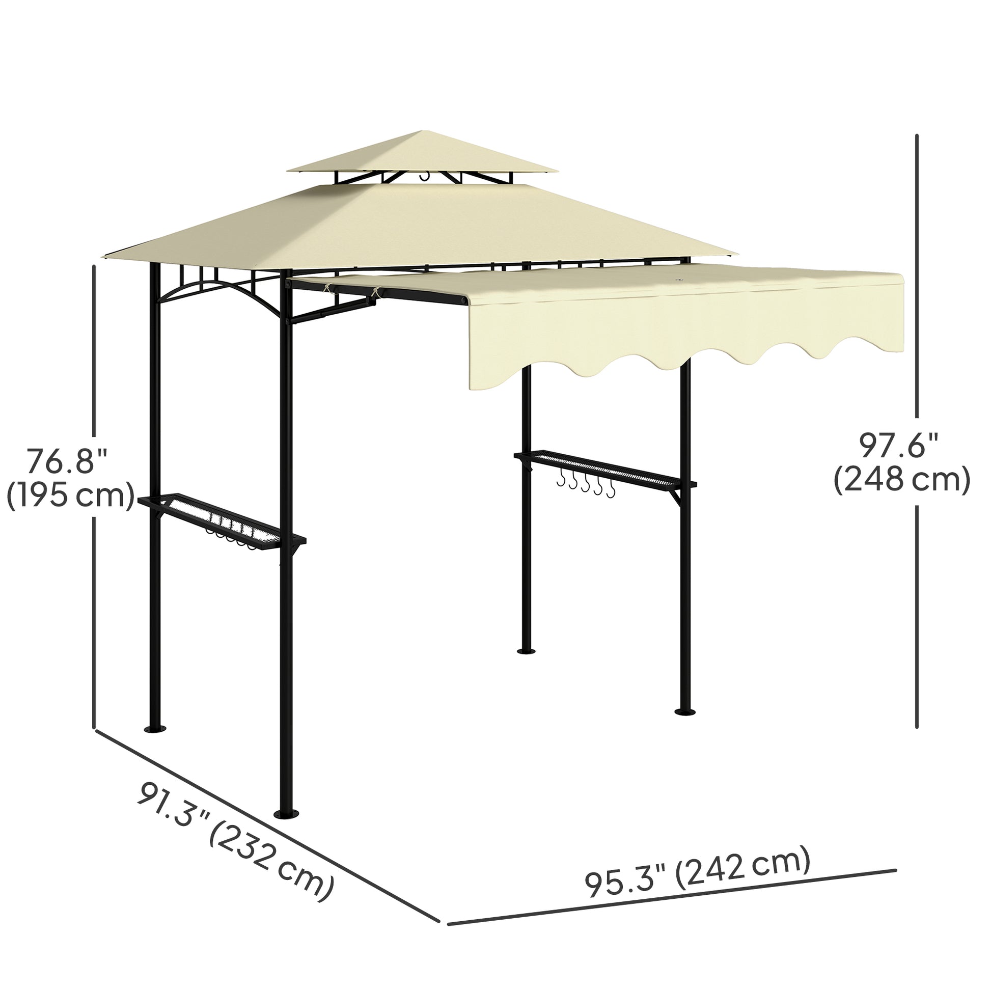 Grill Gazebo 8' x 7.6' Double Tier w/ Awning Shelves Hooks-DECOROLALA