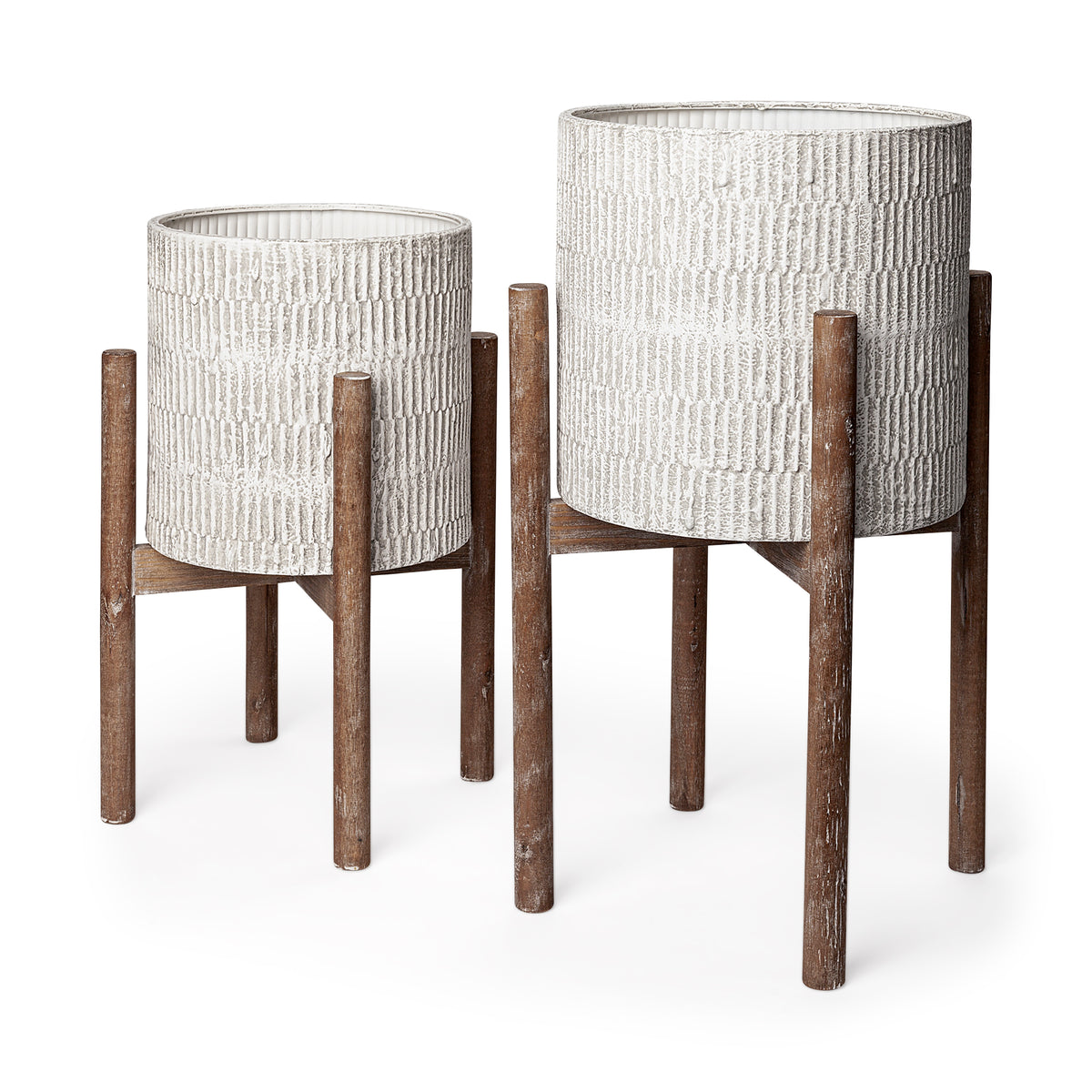 Groot Plant Stands Set of 2 - Eggshell Ceramic 11.8x23"-Plant & Magazine Racks-DECOROLALA