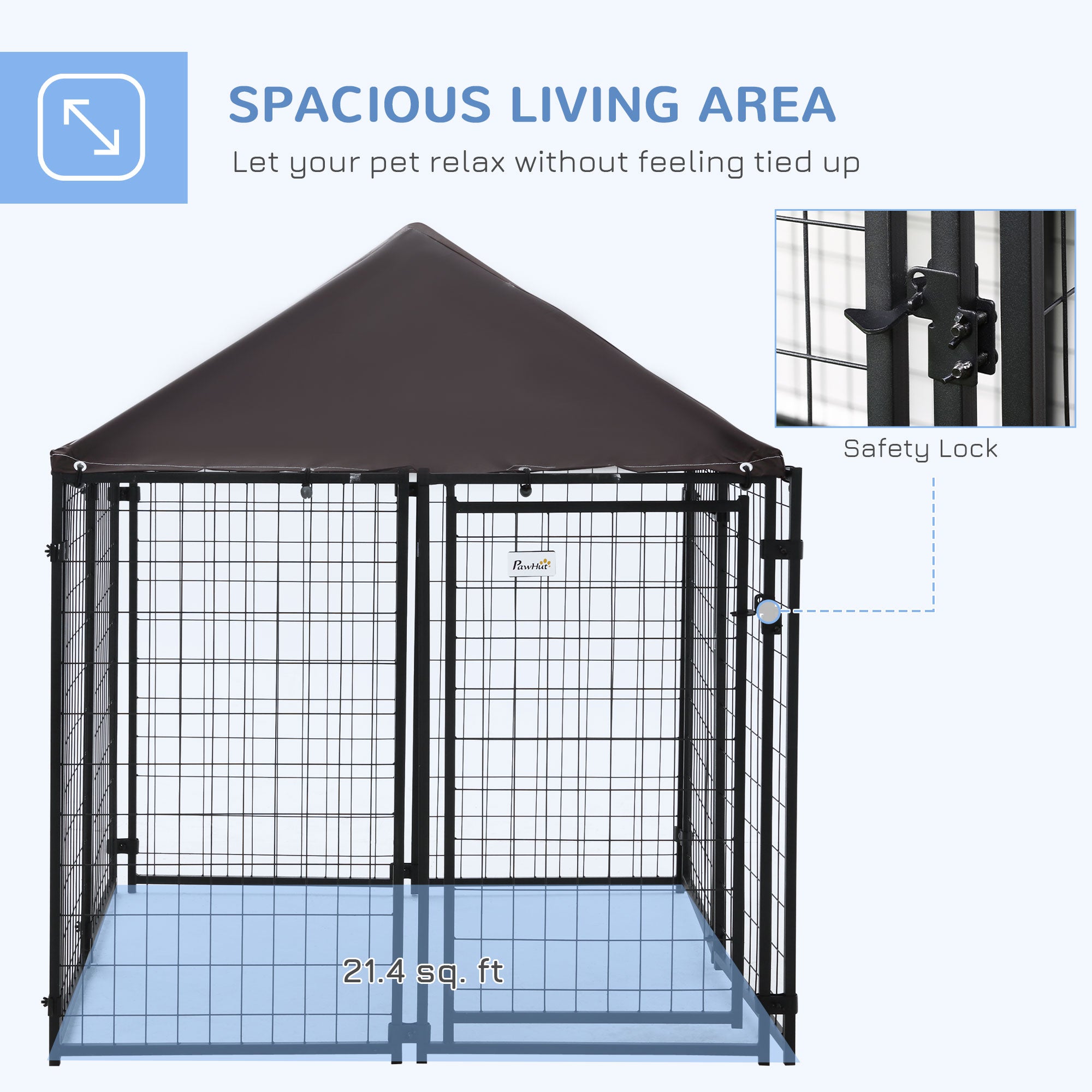 Chenil extérieur pour chien, clôture en acier à grillage soudé, parc cage pour animaux verrouillable, avec toit en toile résistant à l’eau et aux UV, porte, 4,6 ft x 4,6 ft x 5 ft, noir
