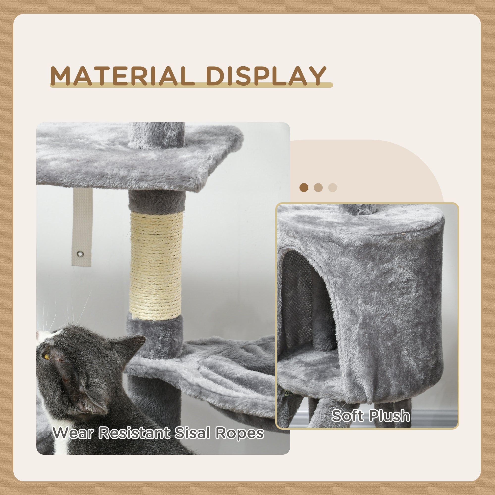 53" Cat Tree Tower, Kitten Activity Centre with Scratching Posts, Condo, Perches, Ladder, Hammock, Dangling Toys, Grey