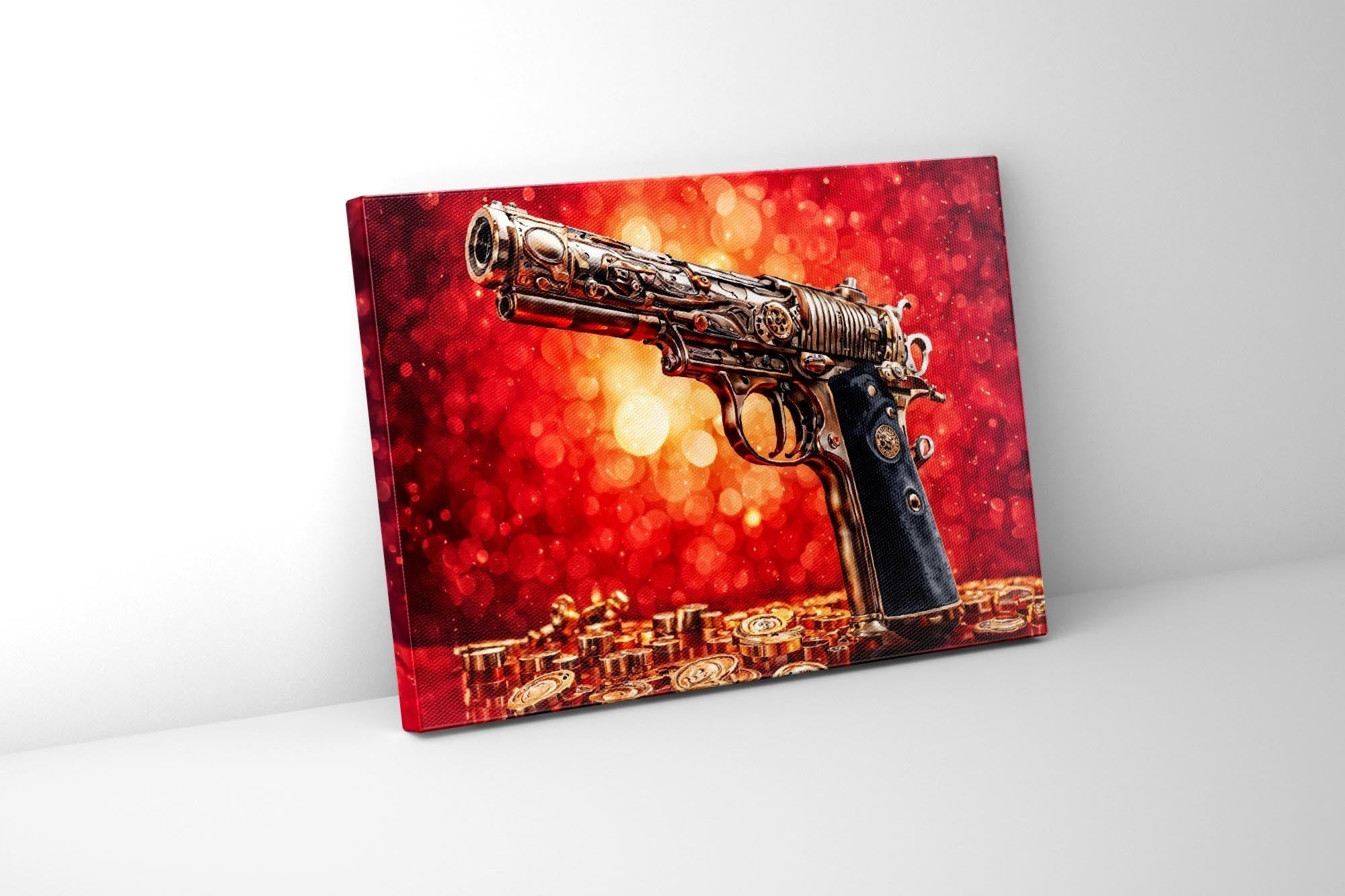 Gun & Money Canvas Wall Art 48x36 Pop Art-Wall Art-DECOROLALA
